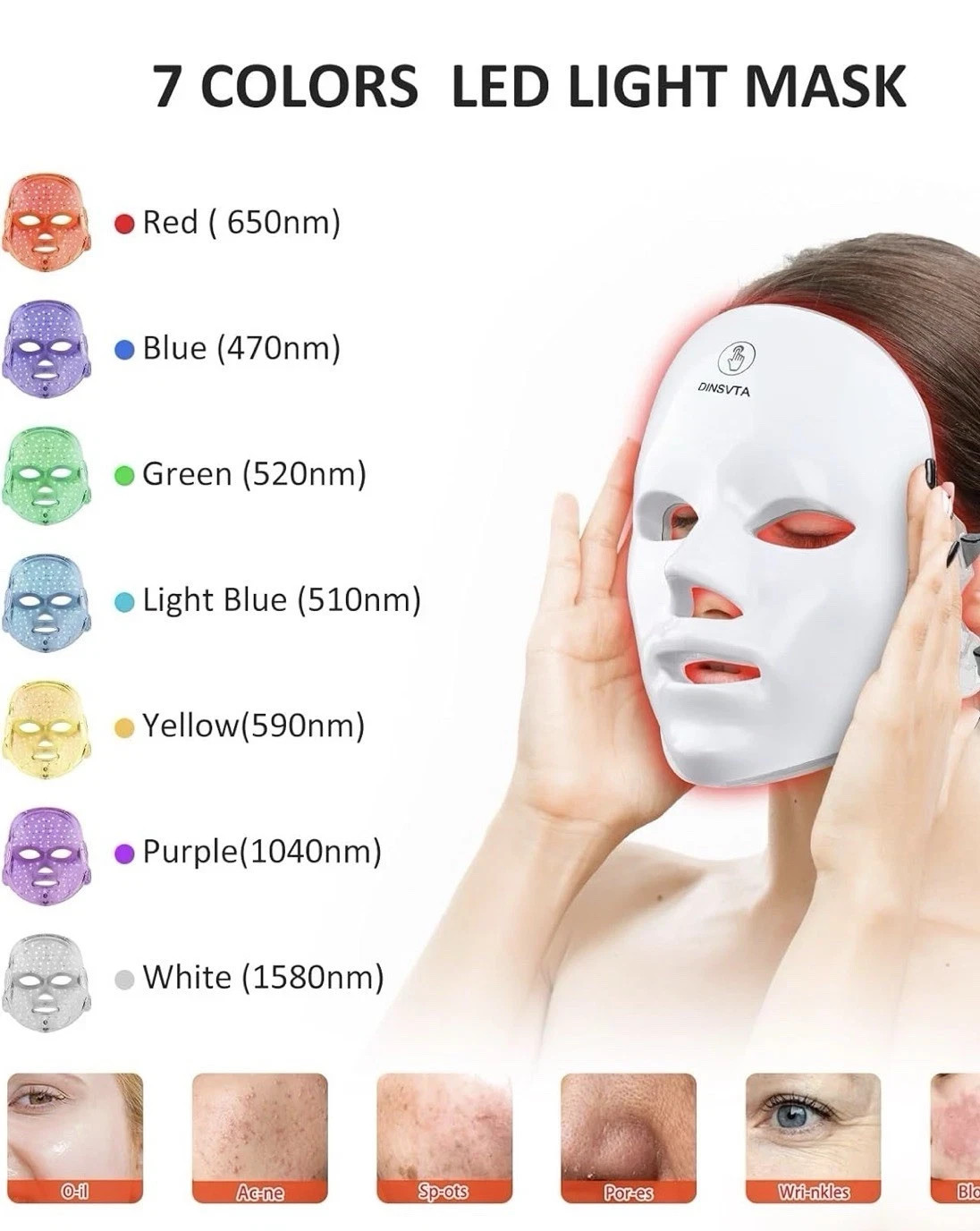 Led Light Therapy Mask, 7 Color Led Face Mask Light Therapy, Red Light Face Mask