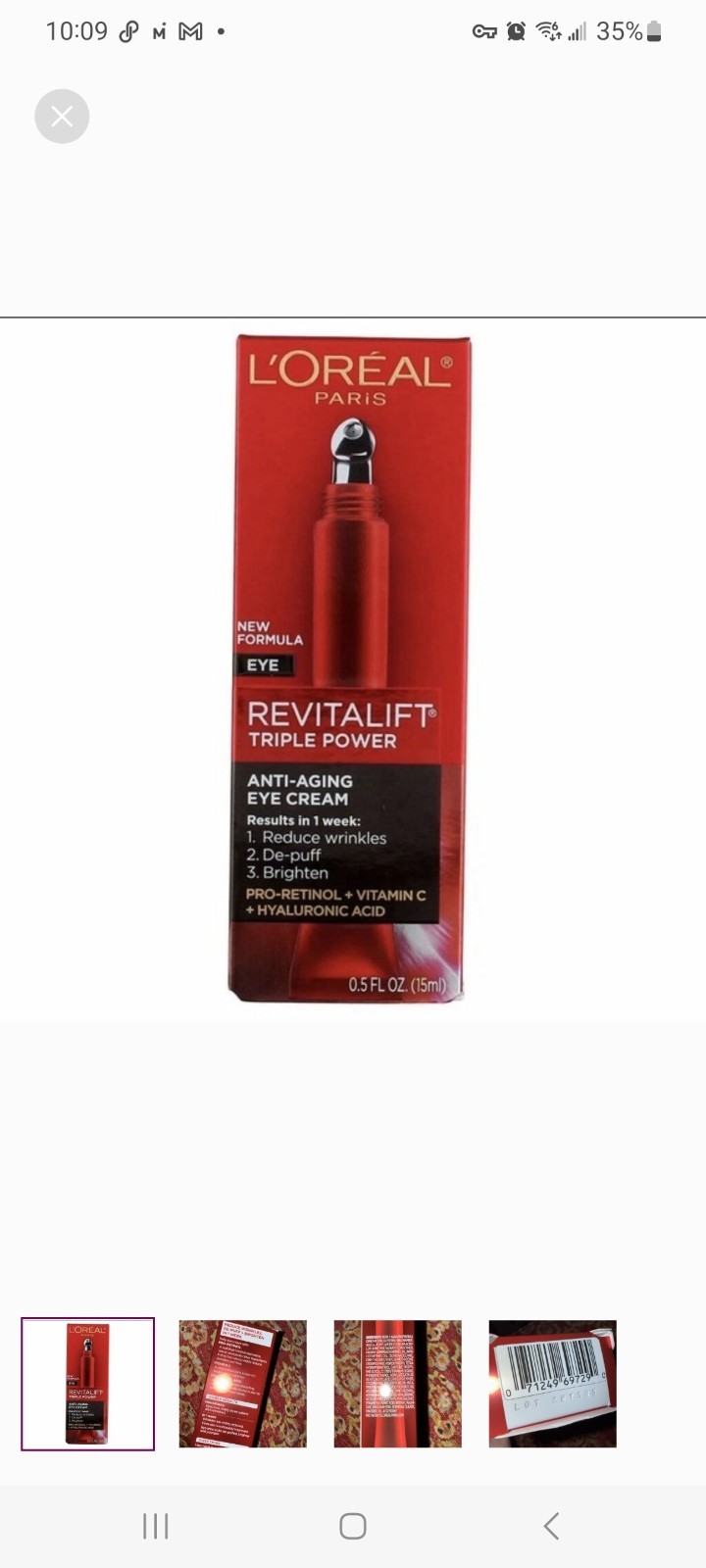 Loreal Revitalift TriPower Anti Aging Eye Cream ProRetinol VitaminC Hyaluron x1