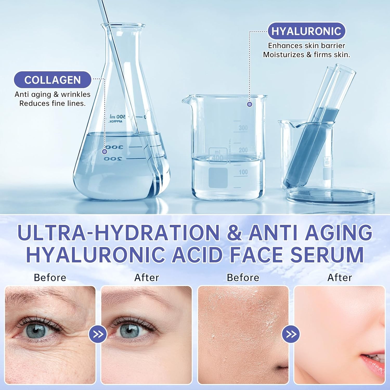 30 Pcs 5% Hyaluronic Acid Serum Ultra-Hydrating Vials, Hyaluronic Acid Tubes, Wa