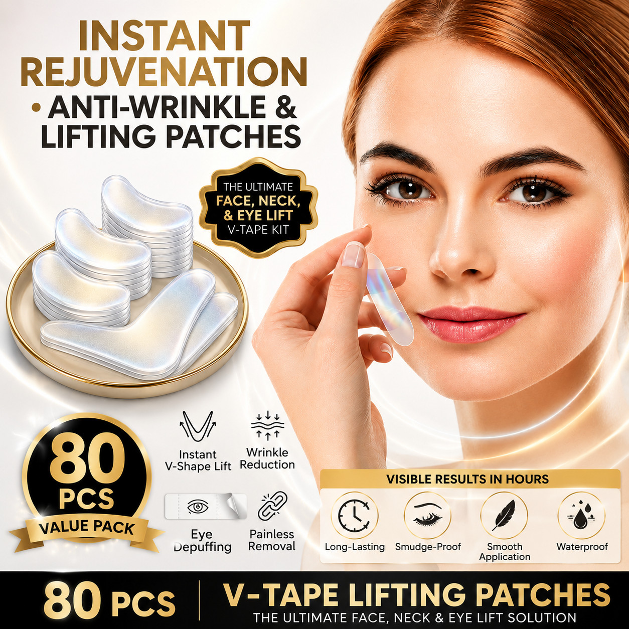 80Pcs Anti Wrinkle Patches Instant Face Neck Eye Lift Face Lift V Tapes Tape