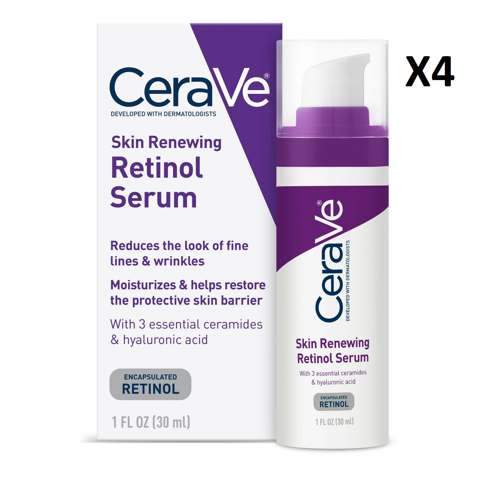 ✅*NEW* CeraVe Anti Aging Retinol Serum 1oz Cream Serum Smoothing Fine Lines x4✅