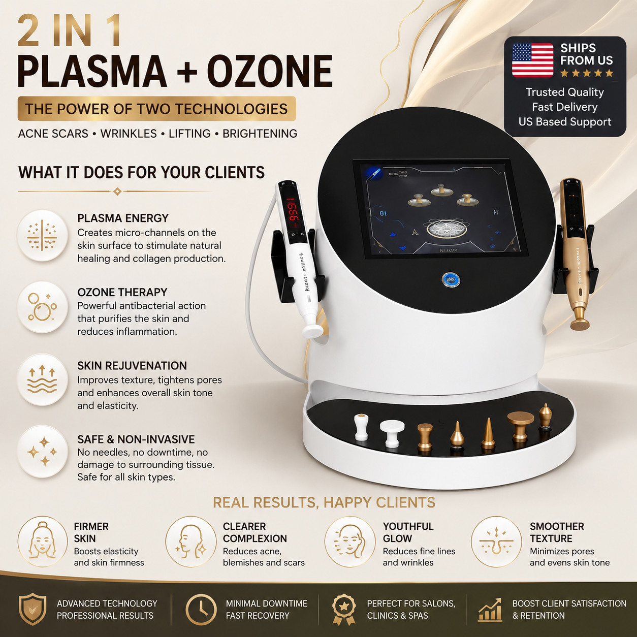 2 In 1 Plasma Ozone Facial Machine Skin Rejuvenation Anti Aging Spa Equipment US