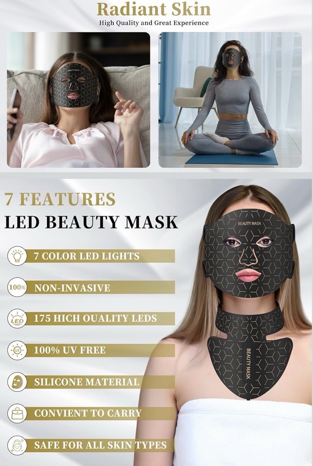 Red Light Therapy for Face & Neck, Red Light Mask with 850nm Verbufo