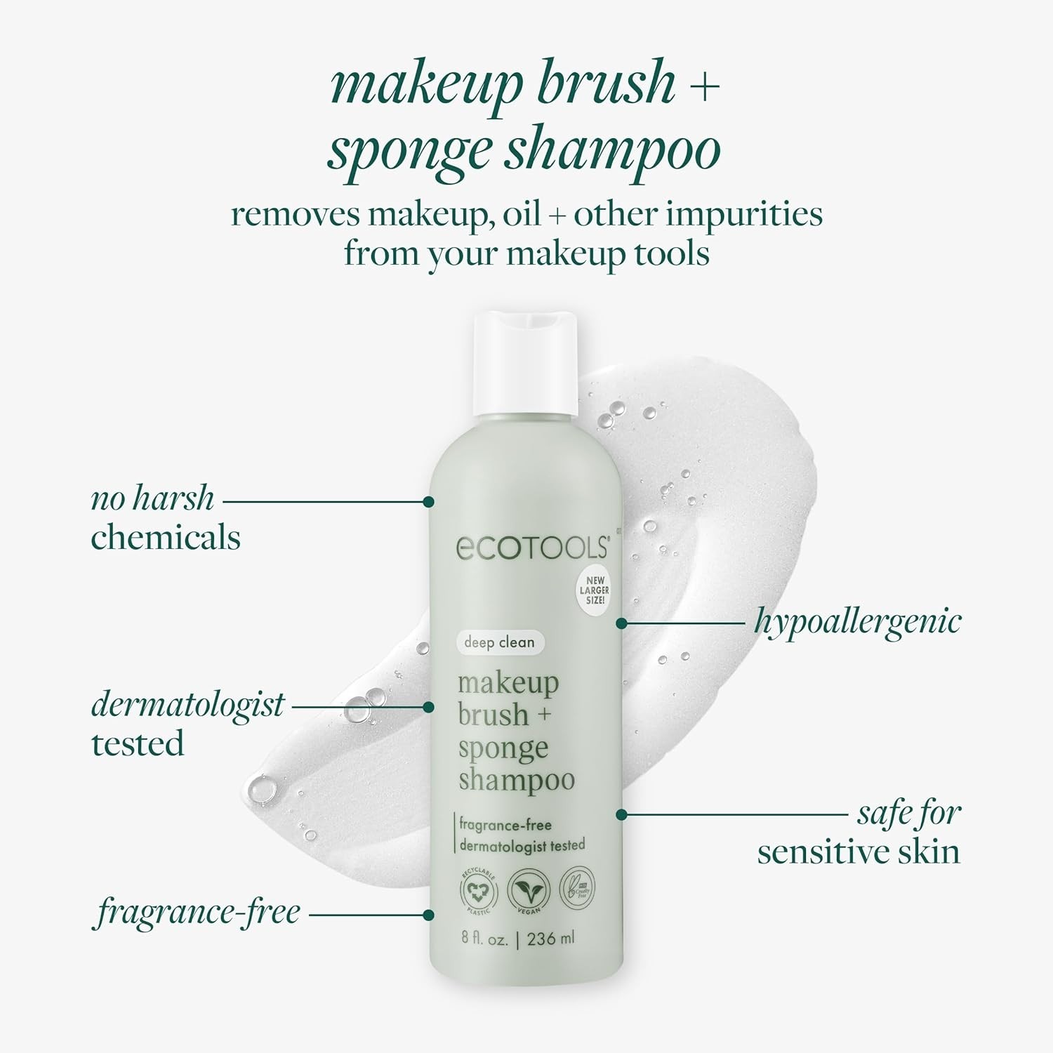 EcoTools Cleanser Shampoo for Makeup Brush/Sponge, Vegan & Cruelty-Free – 6 fl.o