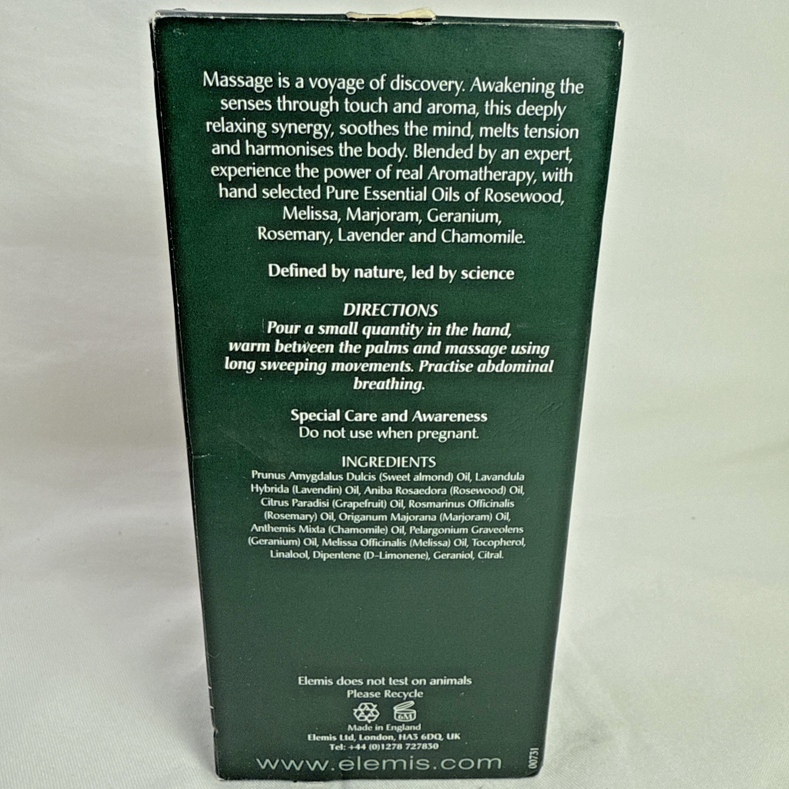 Elemis De Stress Massage Oil Aromatherapy 3.4 fl. oz. Green Bottle NEW Relax