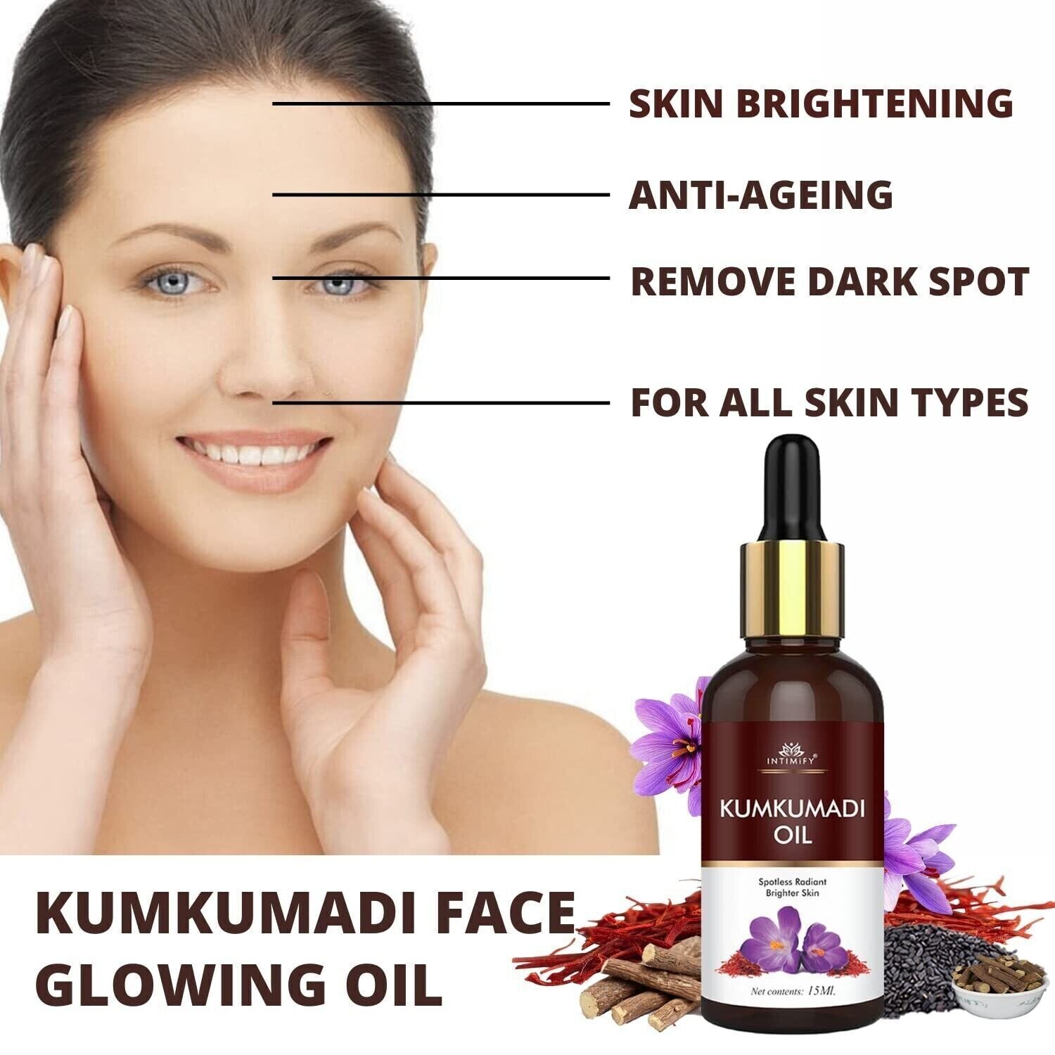 Kumkumadi Face Oil for Glowing Skin, Wrinkles, Whitening – 15 ml Free Shipping
