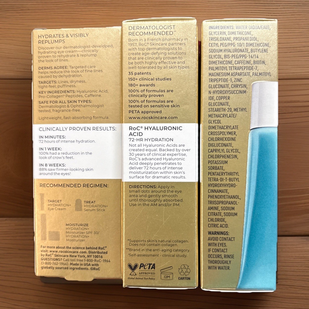 RoC Hydration + EyeCream 0.5oz ea Hyaluronic Acid Peptides NEW 3 Packs