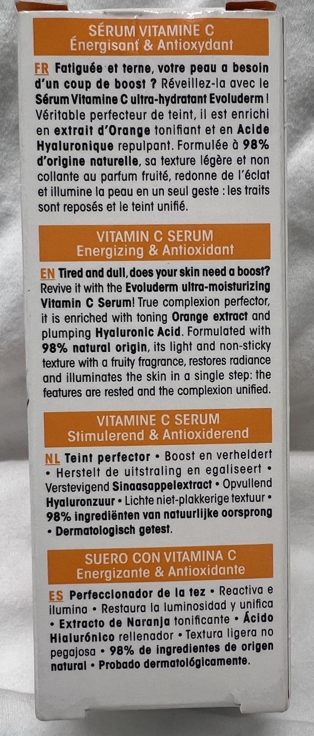 Evoluderm Vitamin C Serum with Orange Extract & Hyaluronic Acid 1.05 fl oz Vegan
