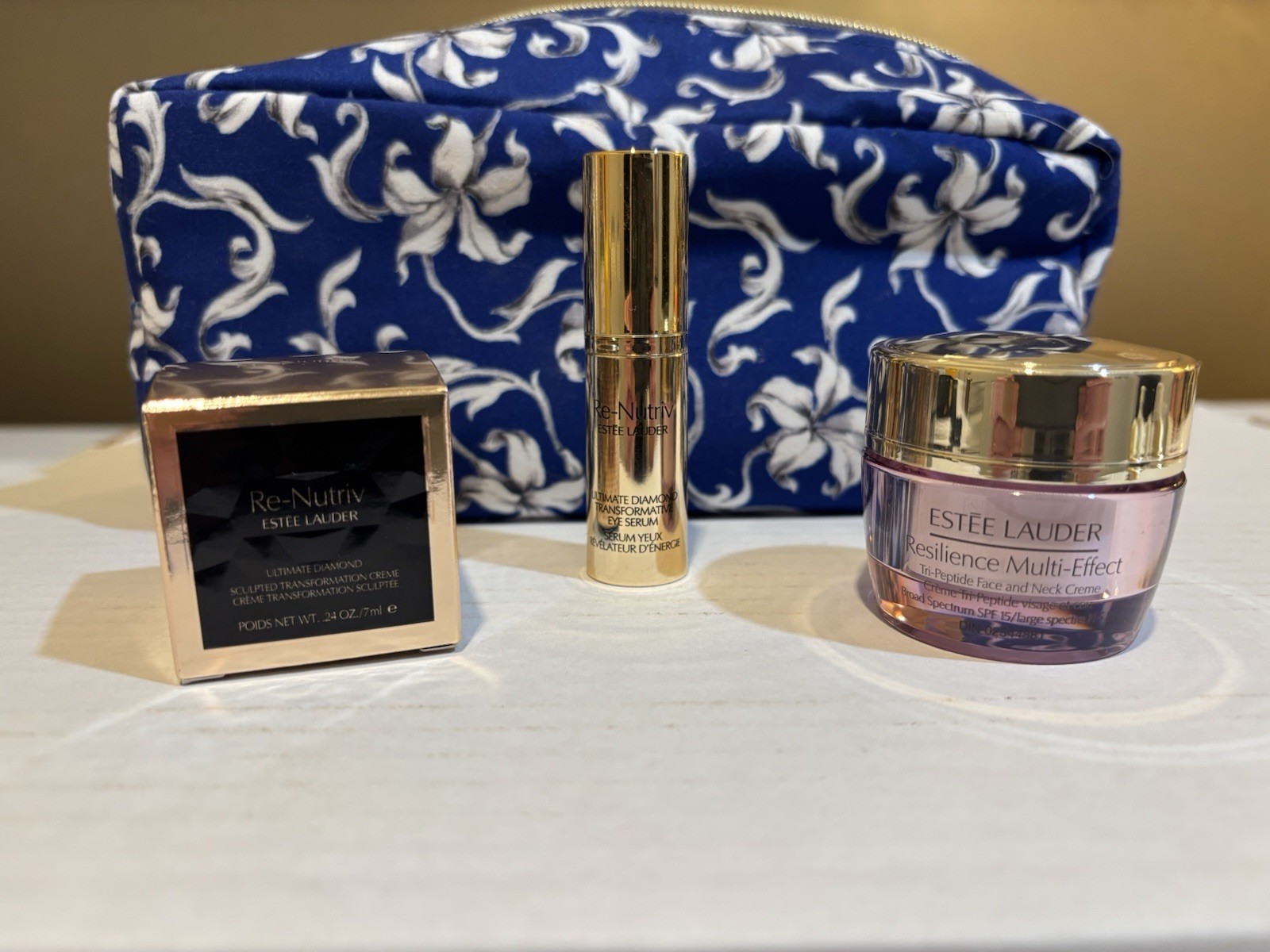ESTEE LAUDER 3 PCS SET RE-NUTRIV ULTIMATE DIAMOND SKINCARE/POUCH NEW