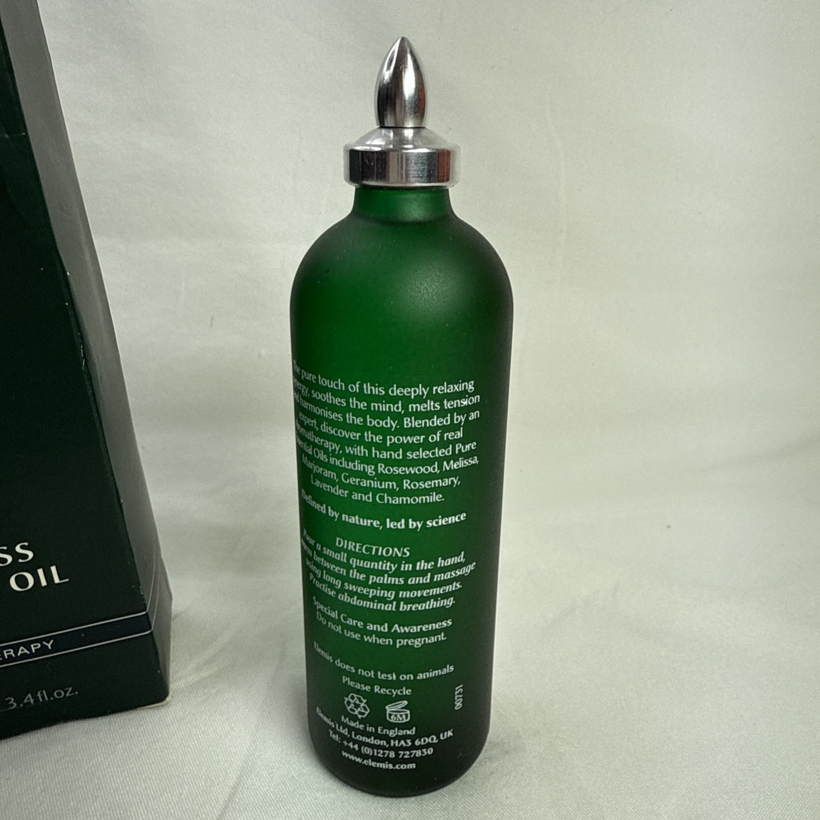 Elemis De Stress Massage Oil Aromatherapy 3.4 fl. oz. Green Bottle NEW Relax