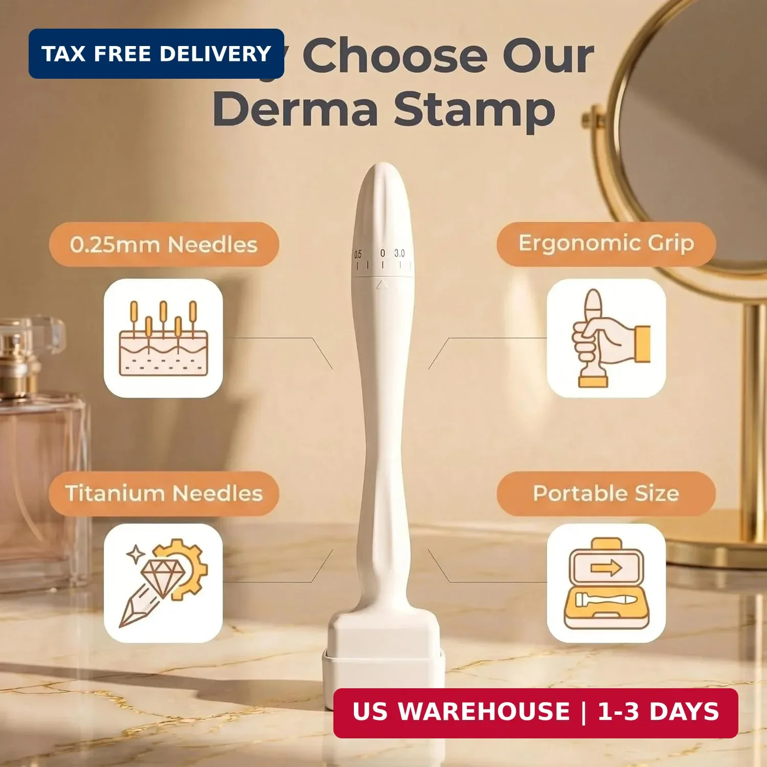 Titanium Derma Stamp 140 Microneedle Adjustable Beauty Tool Face Body Scalp