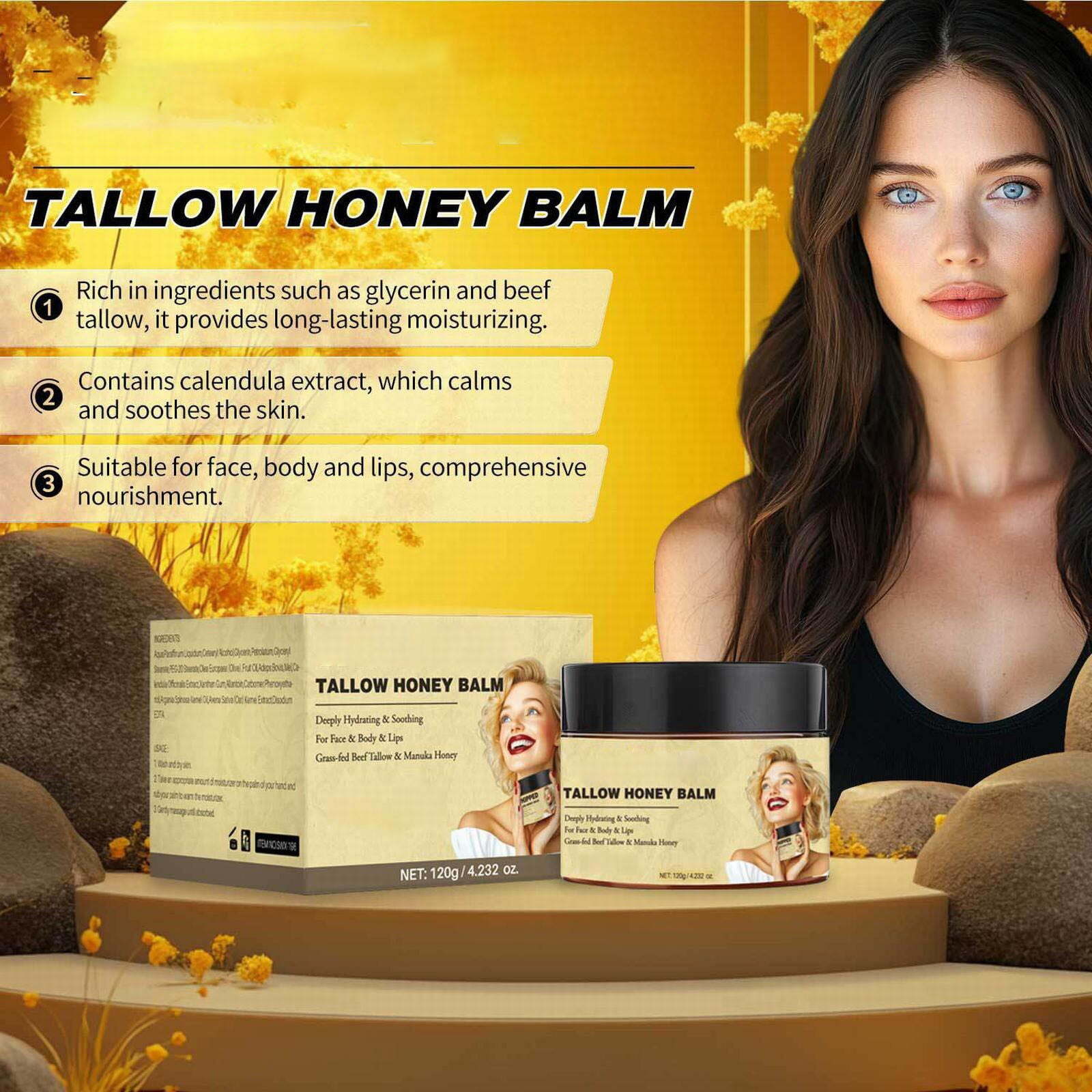 Whipped Beef Tallow and Manuka Honey Balm 4 Oz, Unscented, Grass Fed & Finished