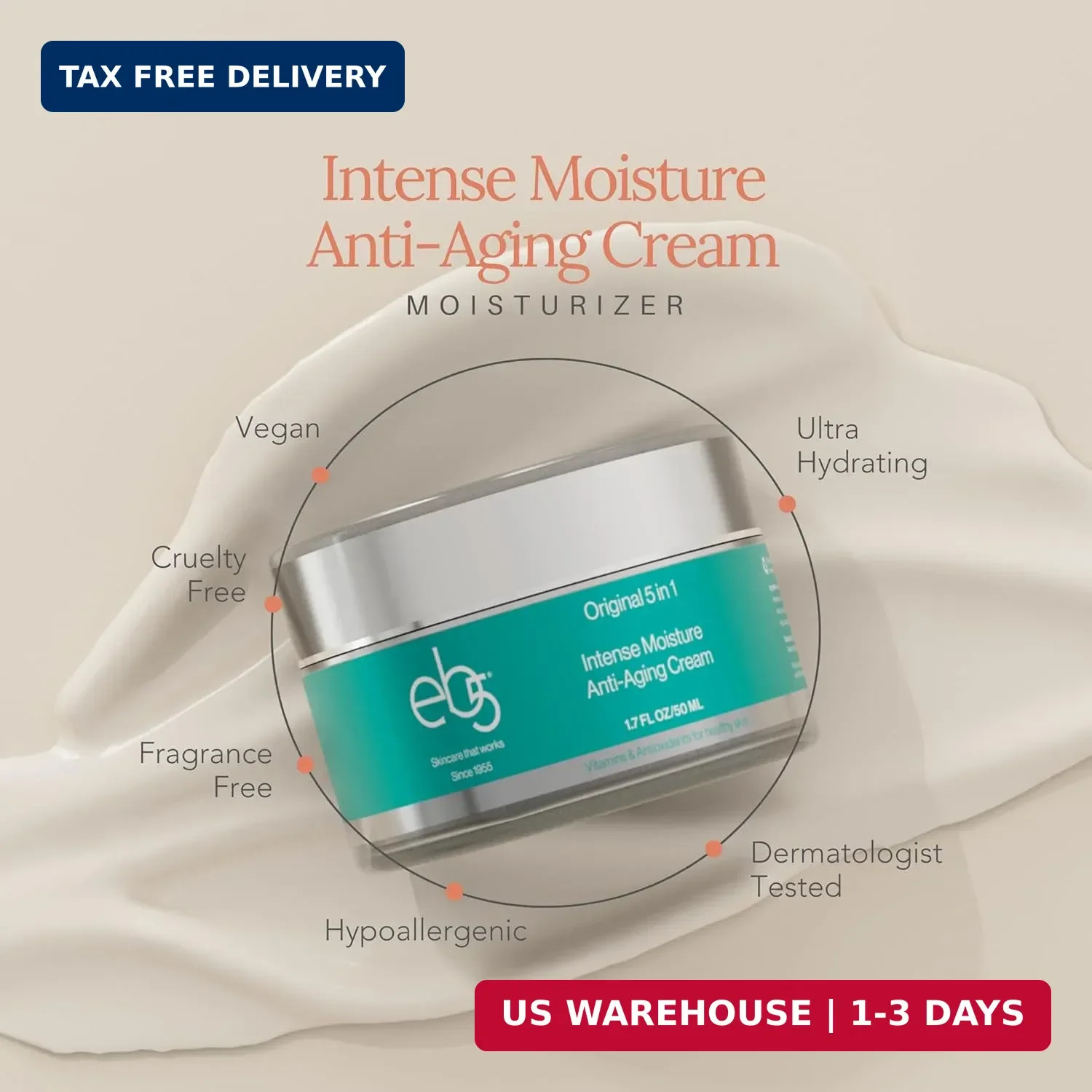 eb5 Intense Moisture Anti Aging Moisturizer Face and Neck Cream- Tone & Tighten