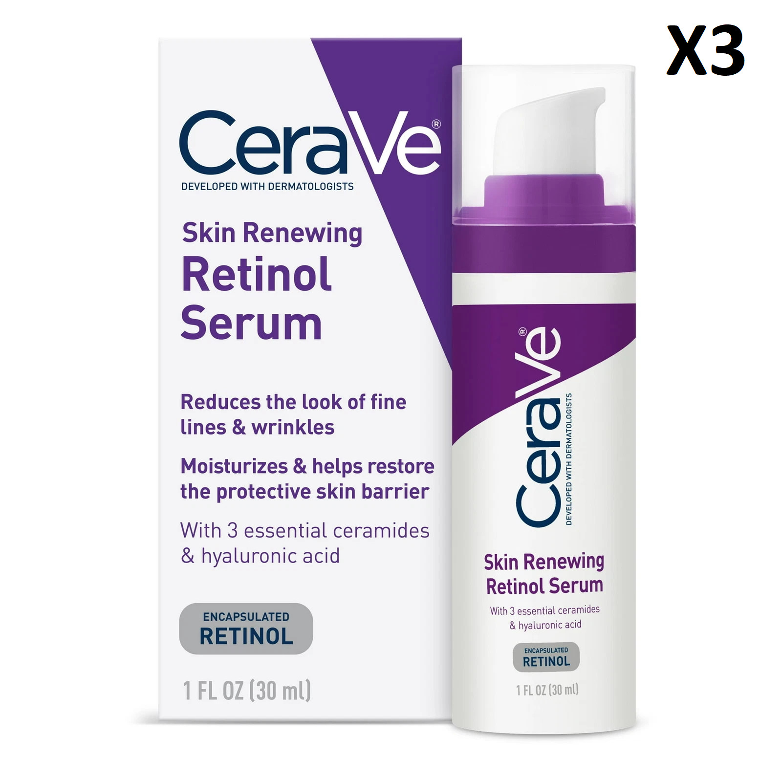 ✅*NEW* CeraVe Anti Aging Retinol Serum 1oz Cream Serum Smoothing Fine Lines x3✅