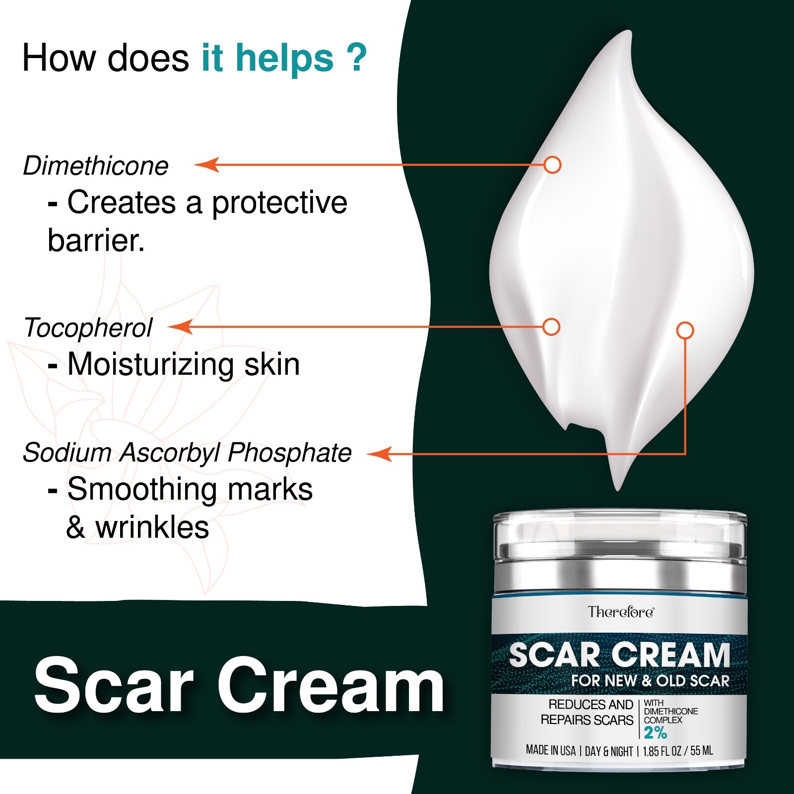 Advanced Scar Cream for Face and Body – Old & New Scar Removal Treatment 1.86 oz
