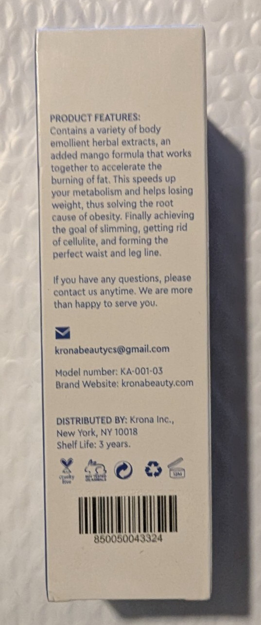 KRONA Belly Firming Cream Tighten Stomach Thighs Butt Anti-Cellulite 5.6 fl oz