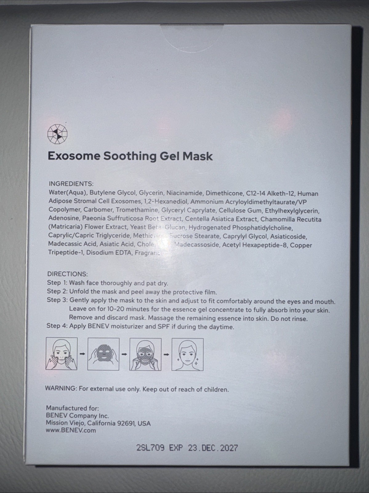 Benev EXOSOME Smoothing Gel Mask Full Box 5 Masks in 1 Box NEW Just Came Out
