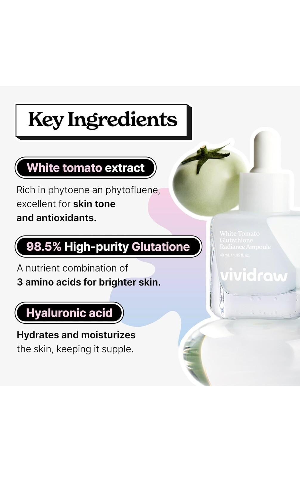 Vividraw White Tomato Glutathione Radiance Ampoule South Korea 40ml – US Seller