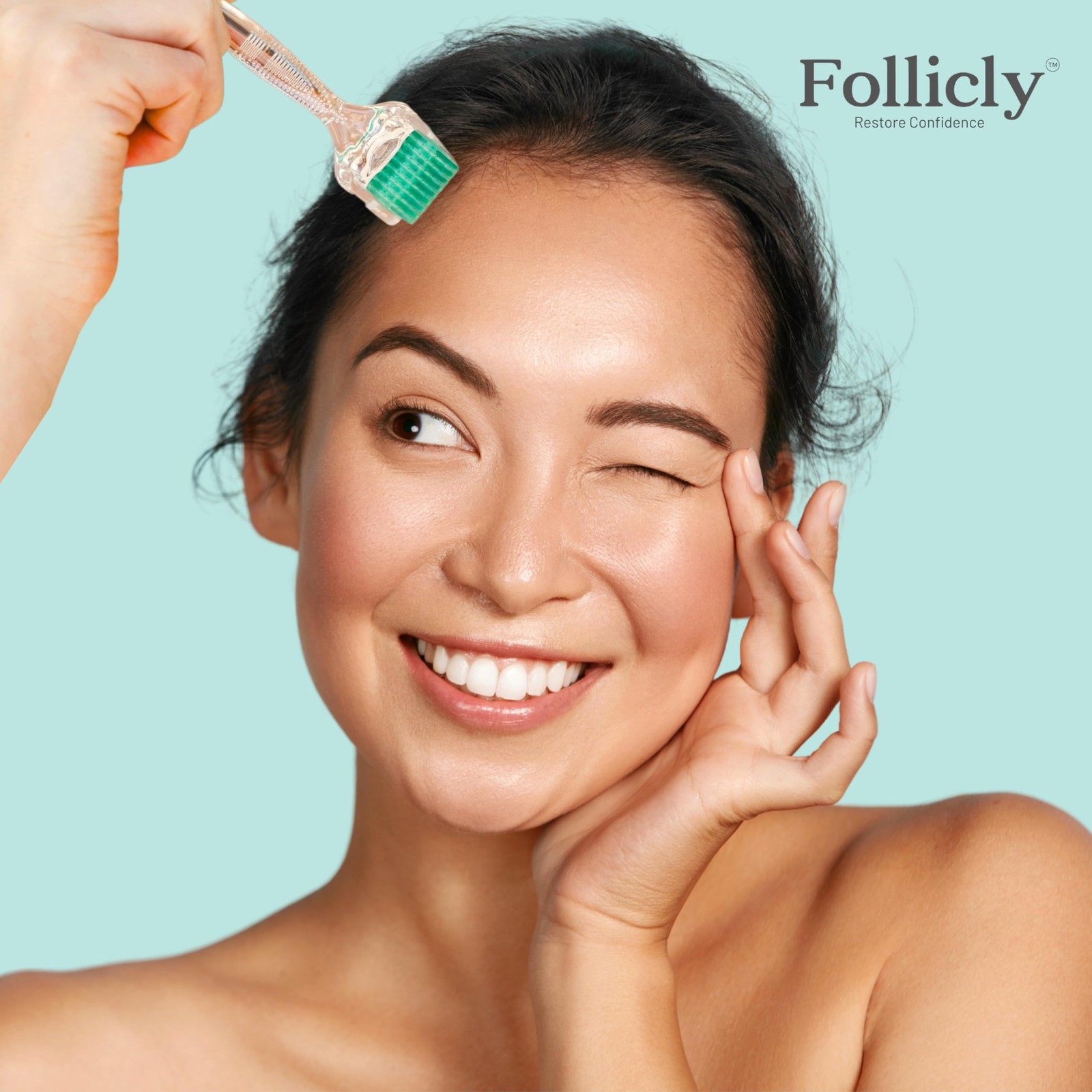 Follicly Derma Roller Titanium Microneedling Tool Hair Skin Face 192 Needles