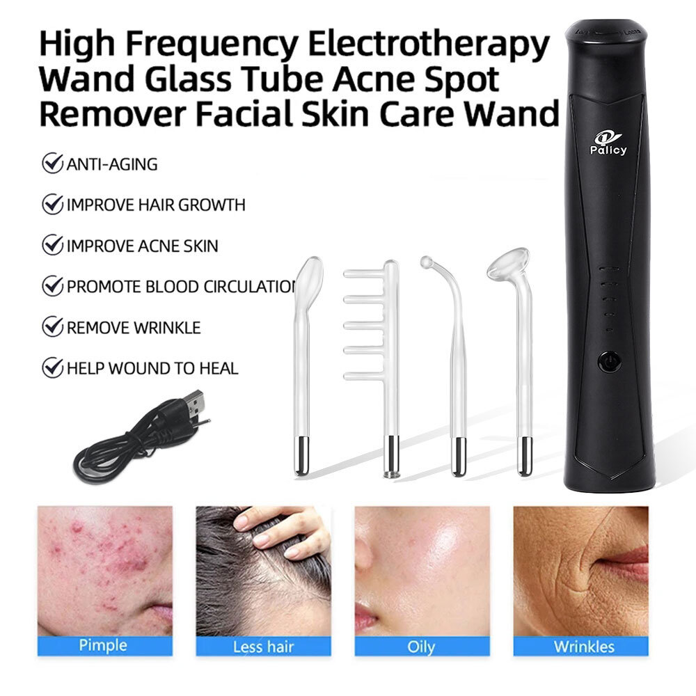Handheld Skin Therapy Wand Machine w/Neon 4 Wands Anti-Aging Skin Tightening