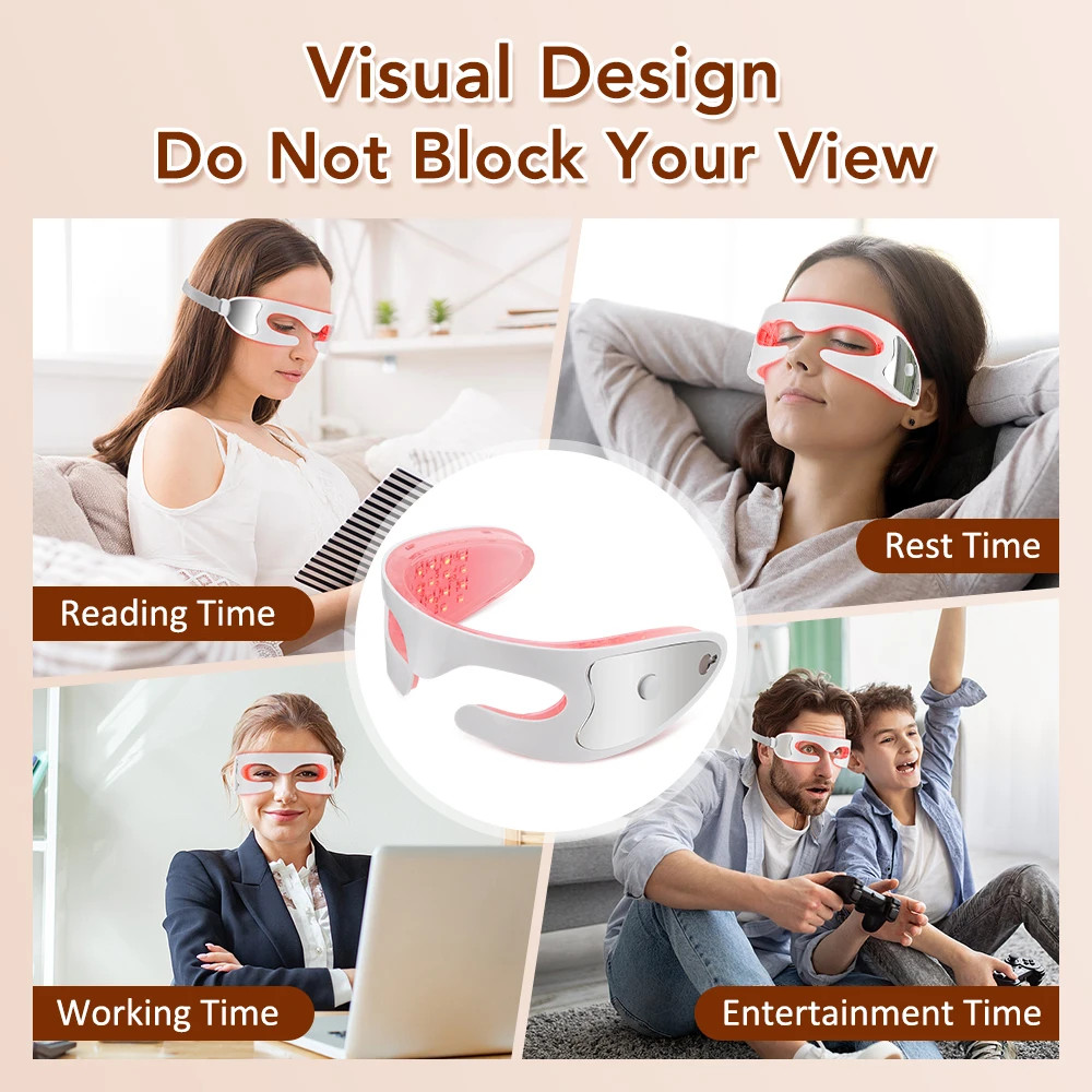 LED Red Light Therapy Eye Device Vibration Massage Reduce Dark Circles, Wrinkles
