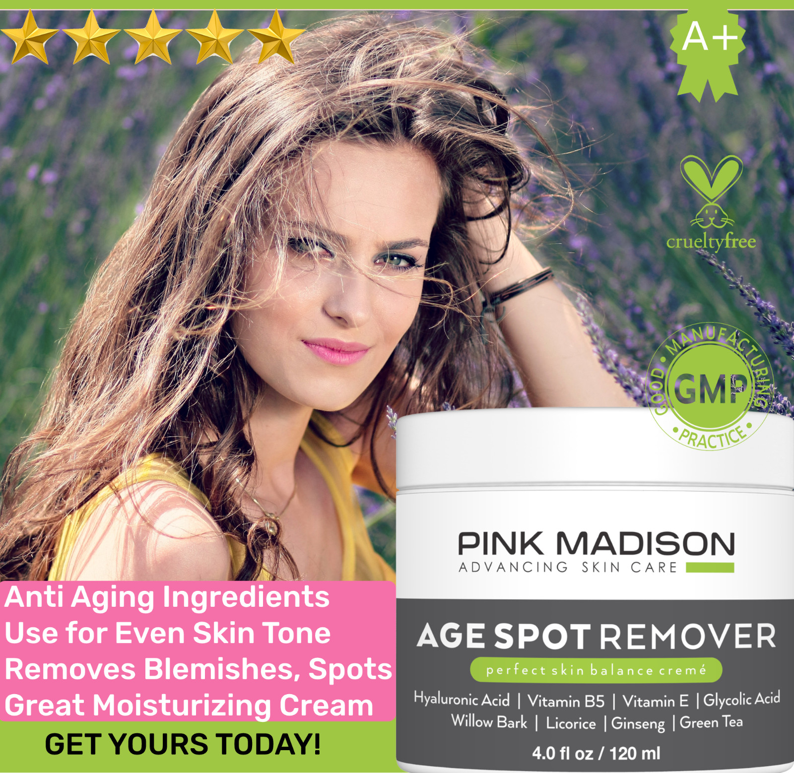 Age Spot Remover Face Body, Hands, Neck. Dark Spot Corrector Cream. Made in USA
