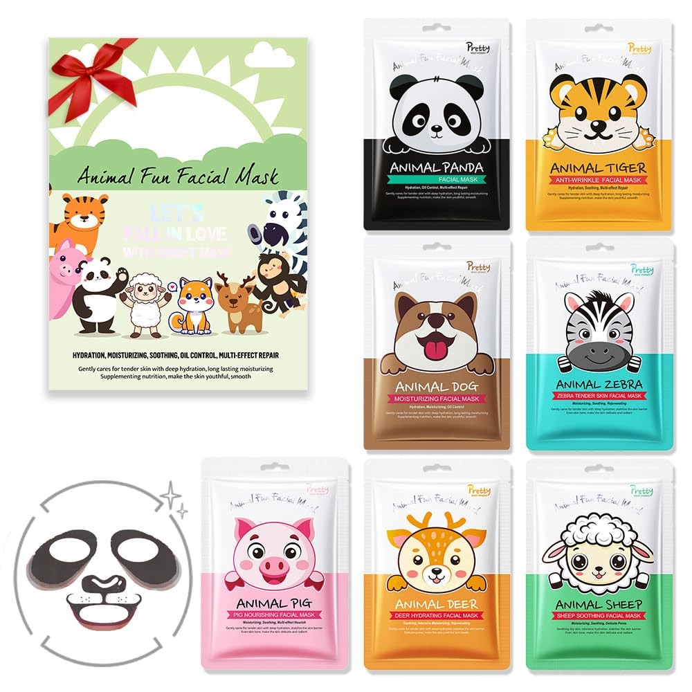 7-Pack Animal Sheet Face Facial Masks for Women Skincare Spa, Facial Spa Day …