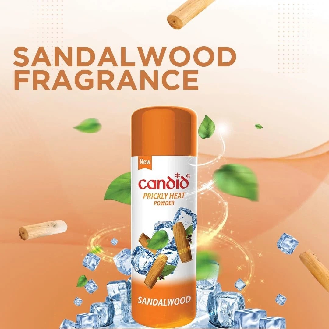 2 X Candid Prickly Heat Powder Cooling Effect On itching With Sandalwood 120gm