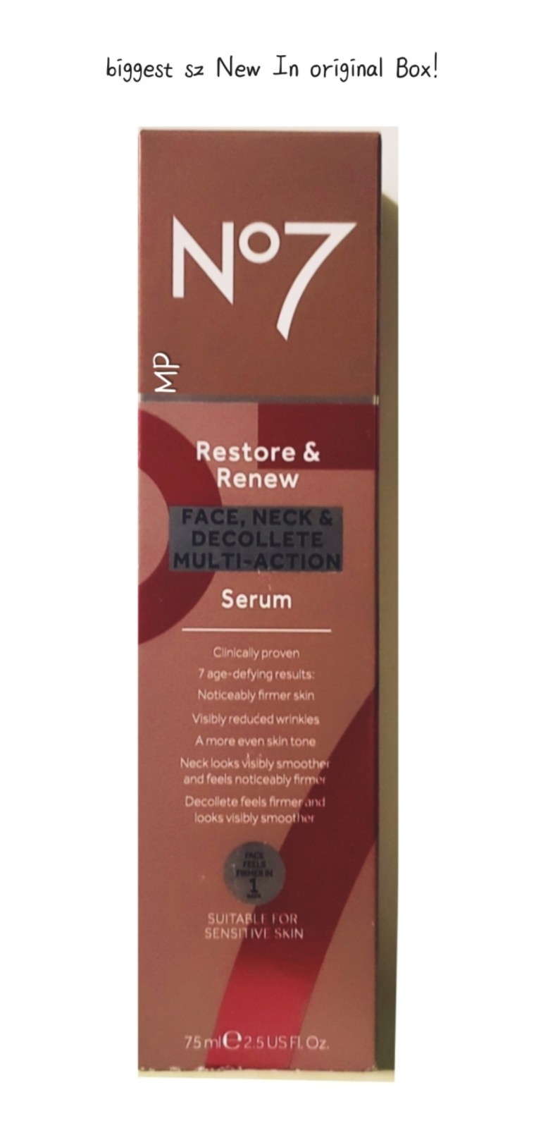 No7 Restore &Renew Face,Neck Decollete Multi-Action Serum JUMBO SZ 75ml New Box