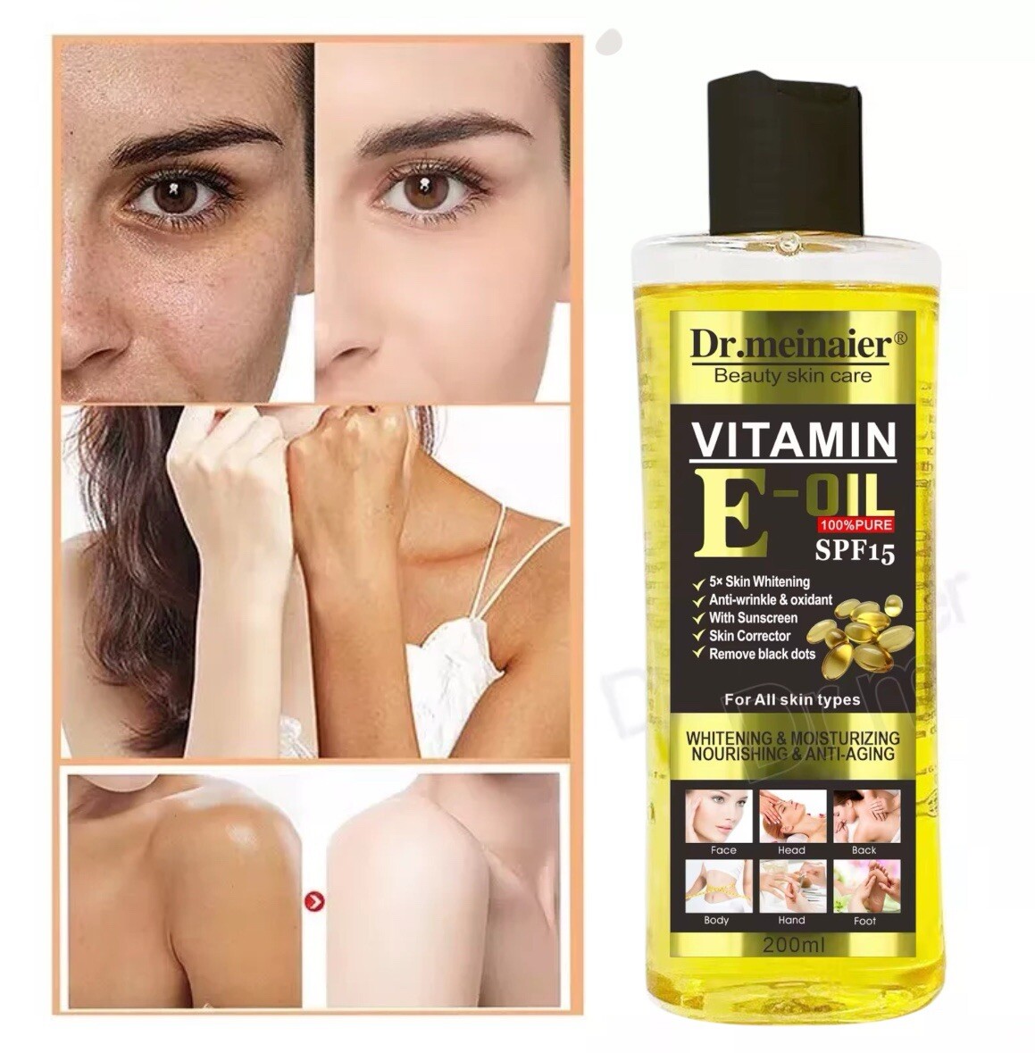 Vitamin E Whitening Body Oil with sunscreen SPF-15 200 ml USA Stock