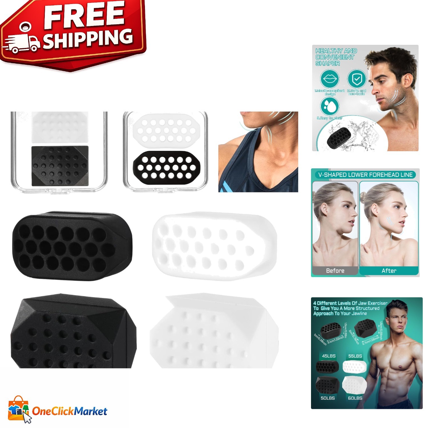 Jaw Trainer – Jawline Exerciser for Men & Women with 4 Resistance Levels