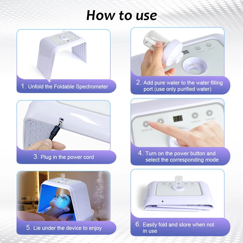Foldable PDT LED Light Therapy Facial Steamer Redness Remover Skin Care Machine