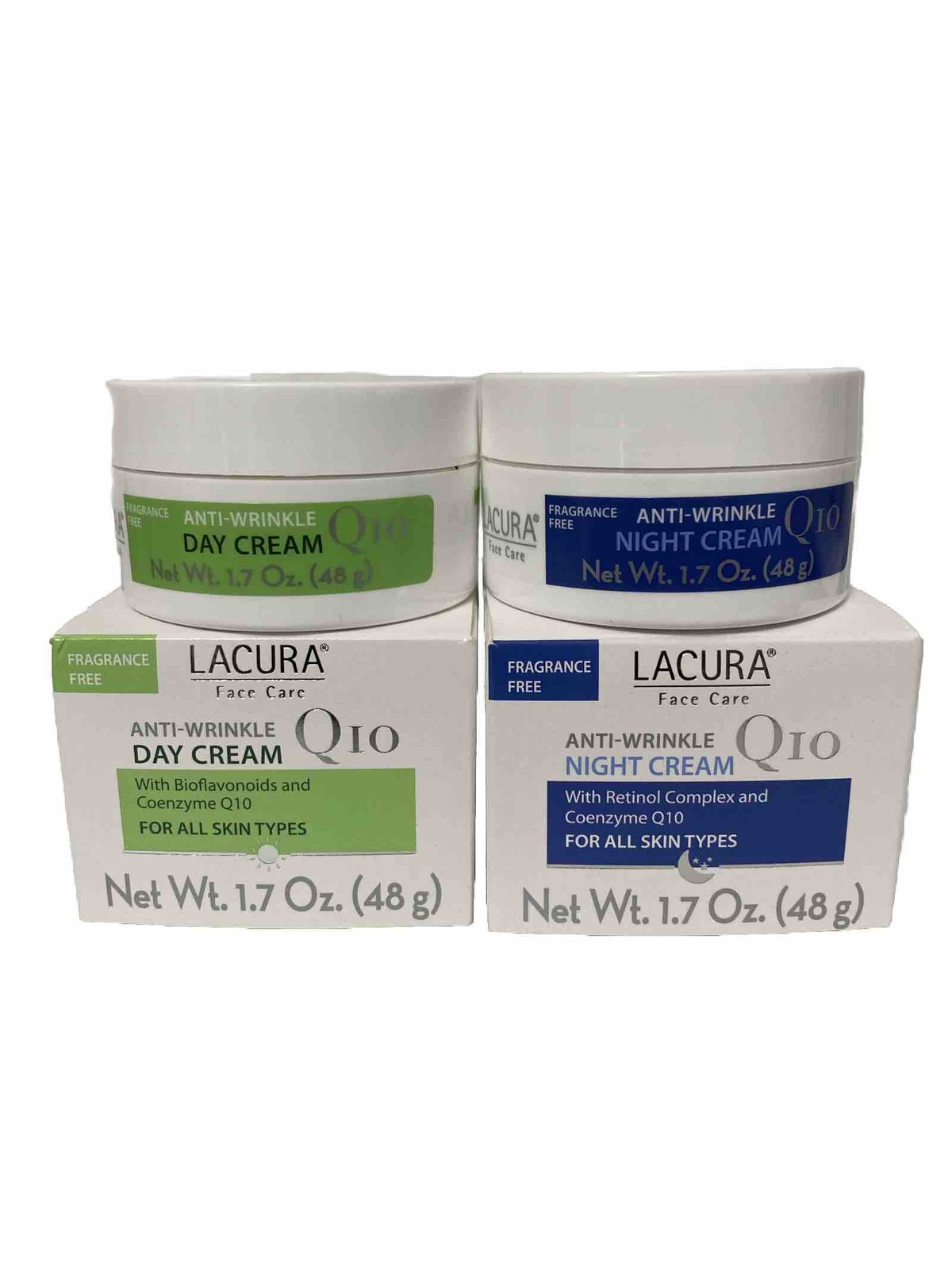 Set of 2 LACURA Q10 Anti-Wrinkle Face Day & Night Cream MADE IN GERMANY New