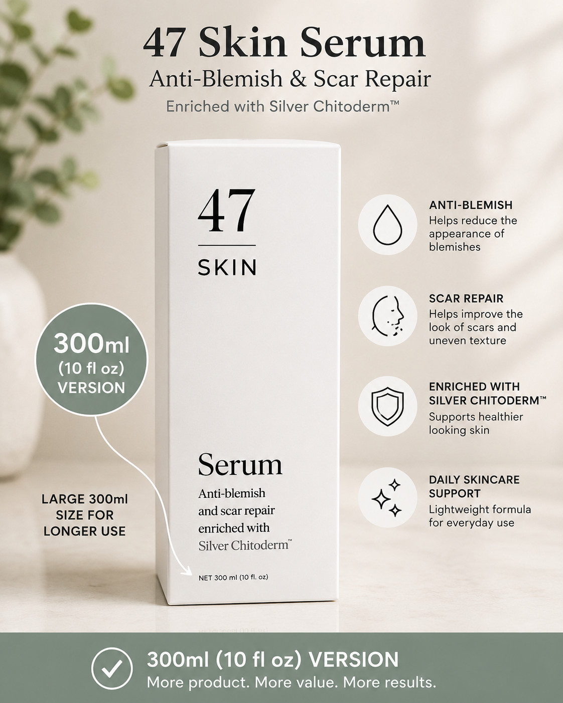 47 Skin Anti-Blemish & Scar Repair Serum Enriched with Silver Chitoderm 300ml