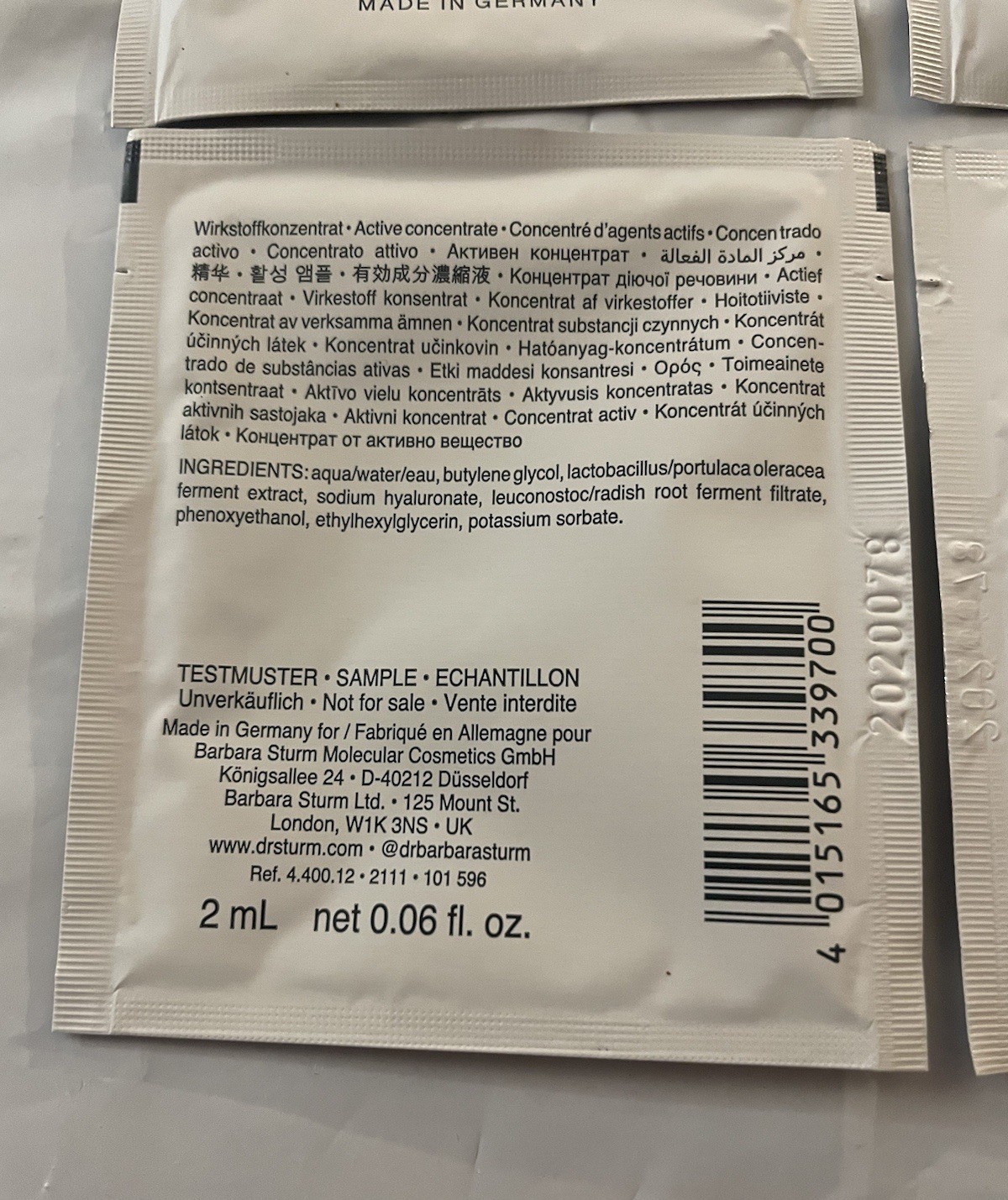 Dr Barbara Sturm Hyaluronic Serum Packets, .06oz/ 2ml Each, 6 Pieces
