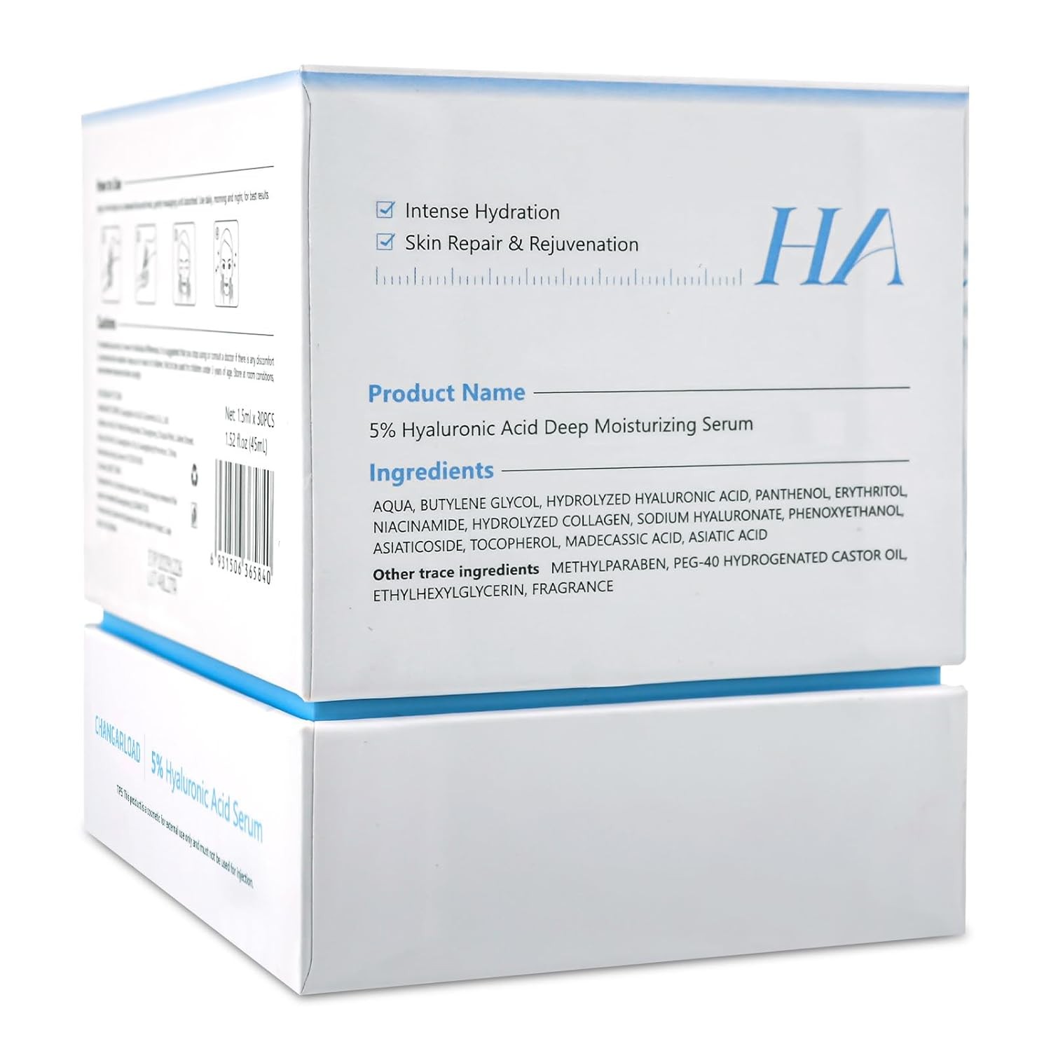 30 Pcs 5% Hyaluronic Acid Serum Ultra-Hydrating Vials, Hyaluronic Acid Tubes, Wa