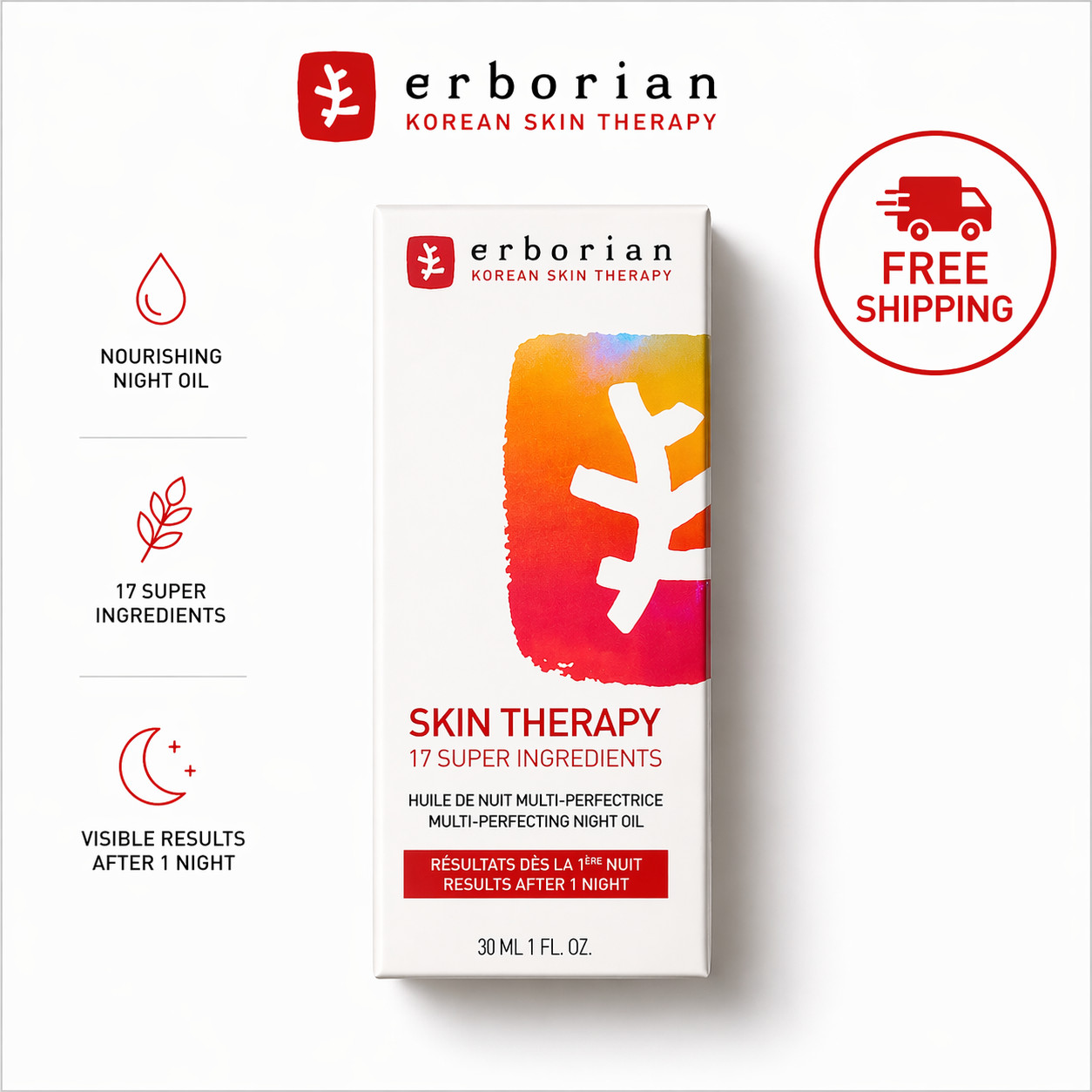 Erborian Skin Therapy Night Oil 17 Ingredients 30ml Korean Skincare