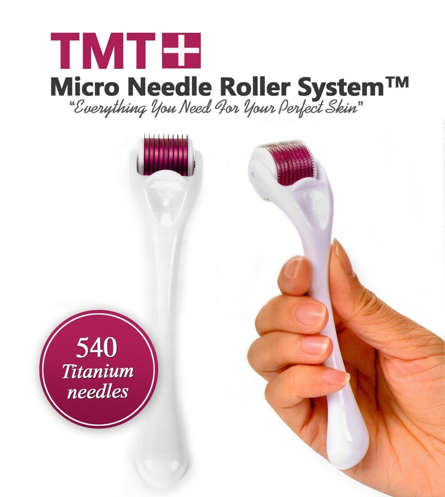 540 White Micro Derma Skin Roller 1.0 mm Wrinkles, Anti-aging, Acne Scars