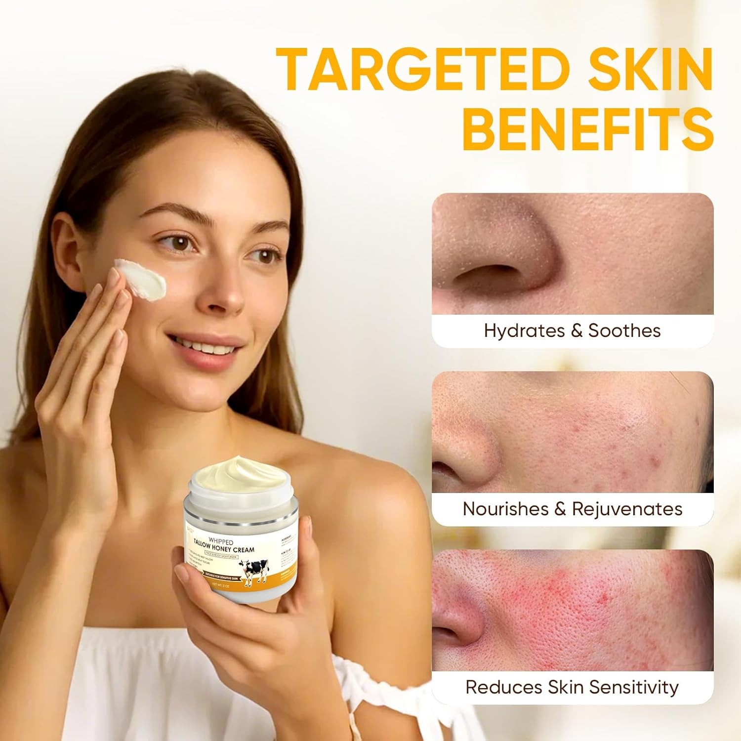 Beef Tallow for Skin & Face, Organic Grass Fed Beef Tallow Balm,All Organic Whip