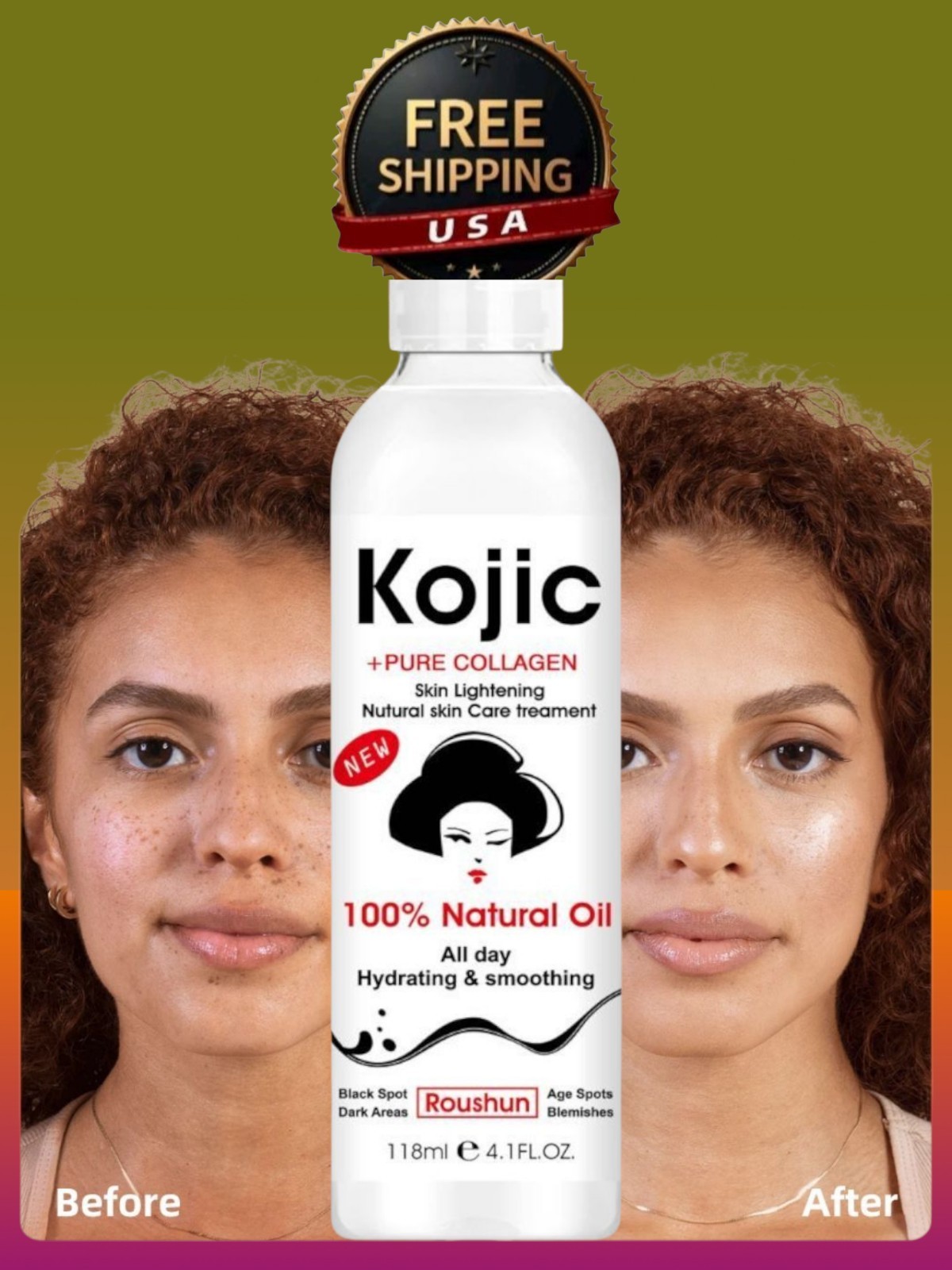Koijc Pure Collagen oil Skin Lightening Face & Body Moisturizer, 118ml USA Stock