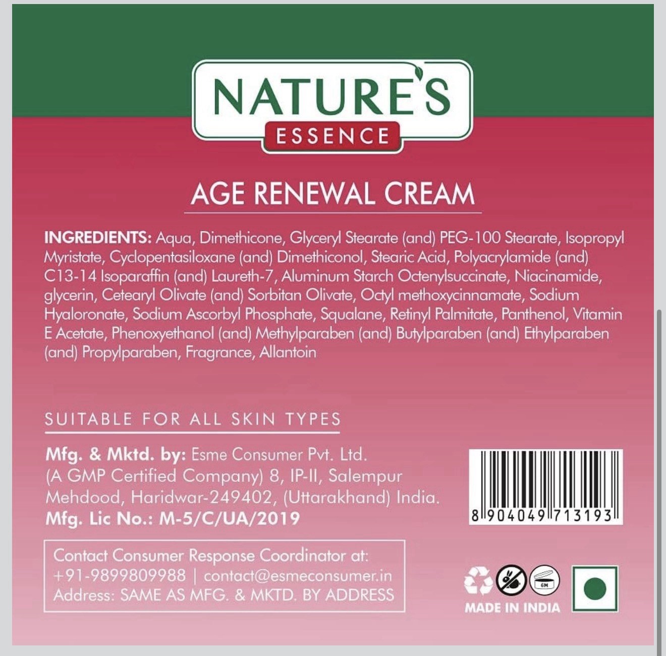 Nature’s Essence Age Renewal Face Cream 45g | Anti-Aging | 0.3% Pro-Retinol