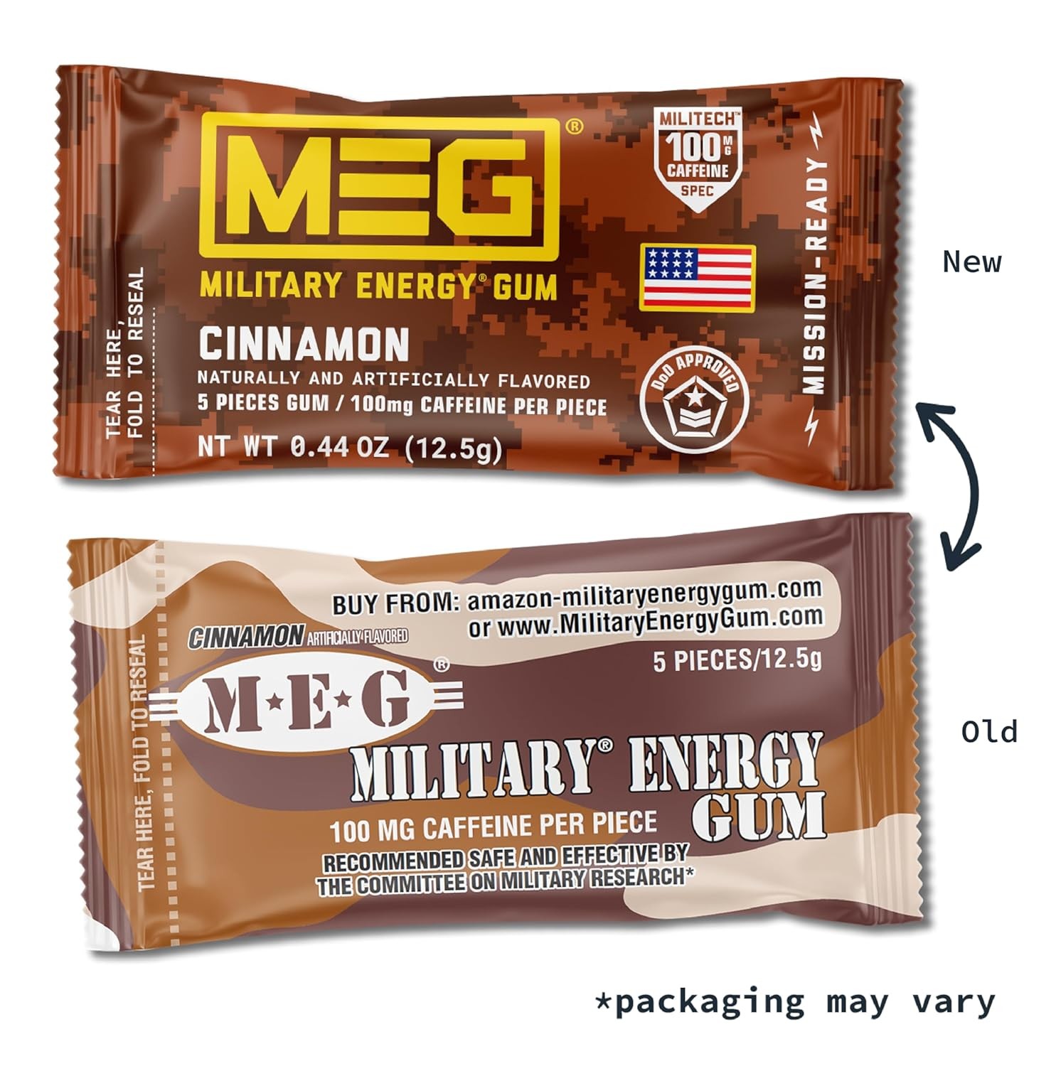 Energy Gum Cinnamon Caffeine Military Specification Formula 5 Pieces 24 Packs