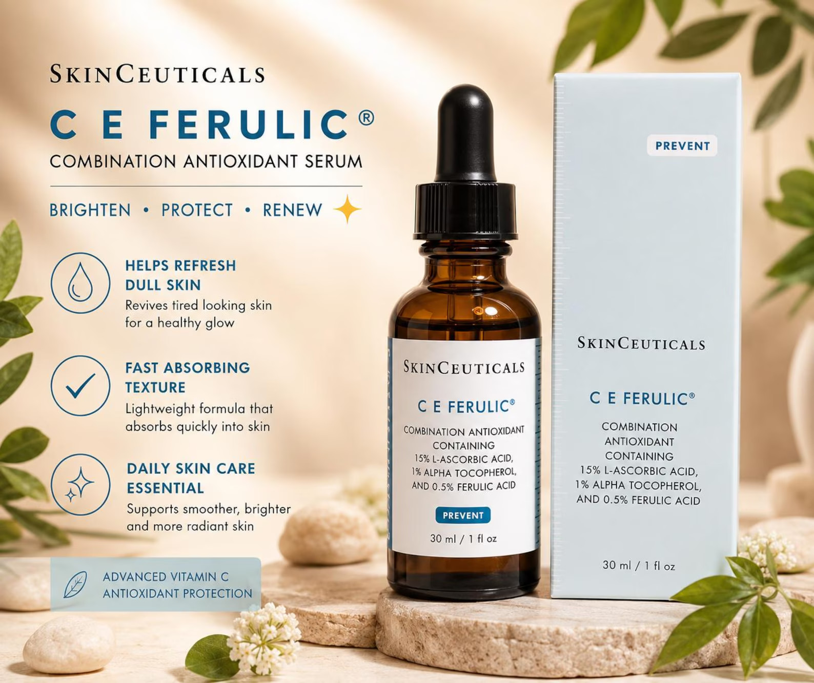 SkinCeuticals C E Ferulic With 15% L-ascorbic Acid Serum – 1 fl oz- New in Box