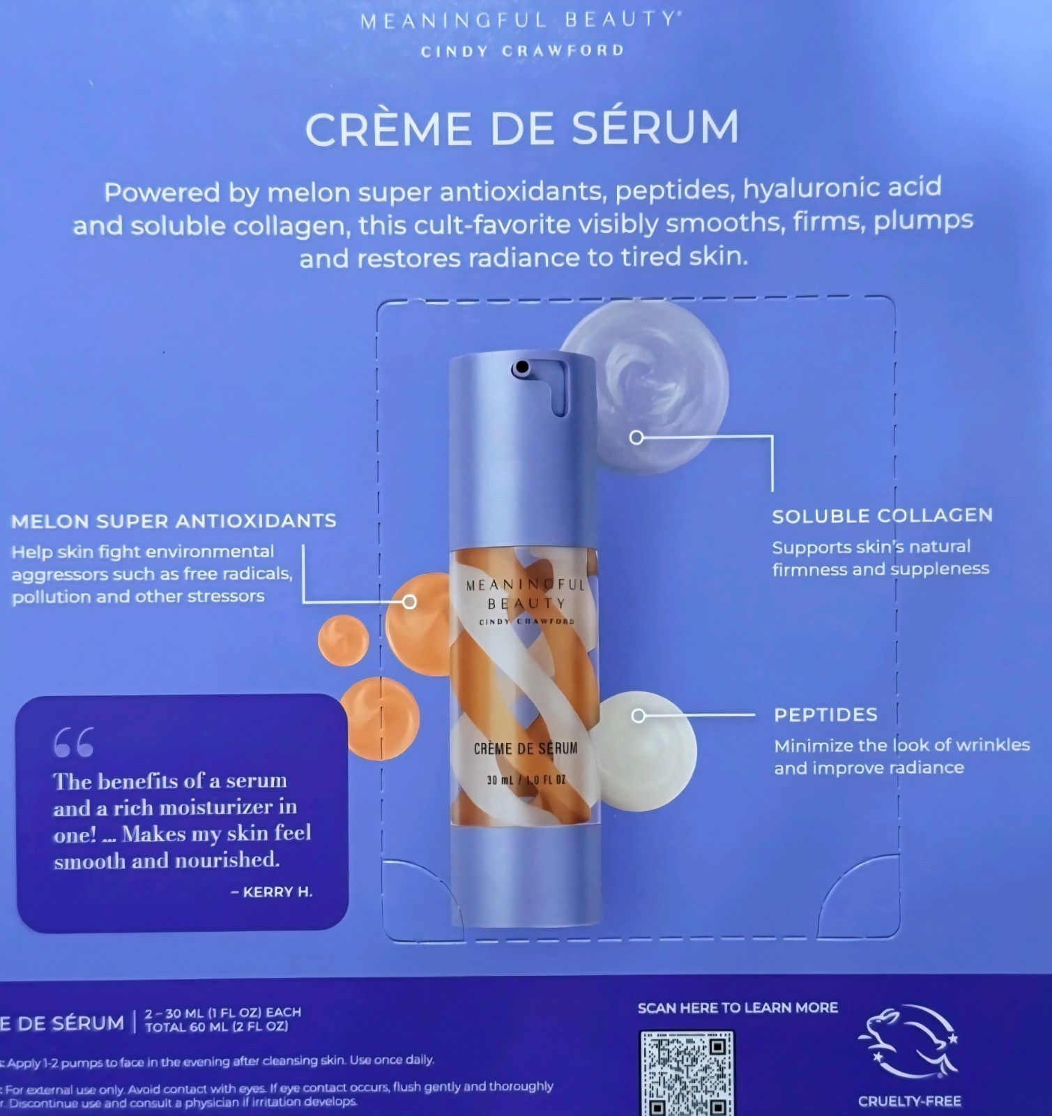 Meaningful Beauty Creme de Serum 2 in 1~Full size 1.0 fl oz Cindy Crawford NEW