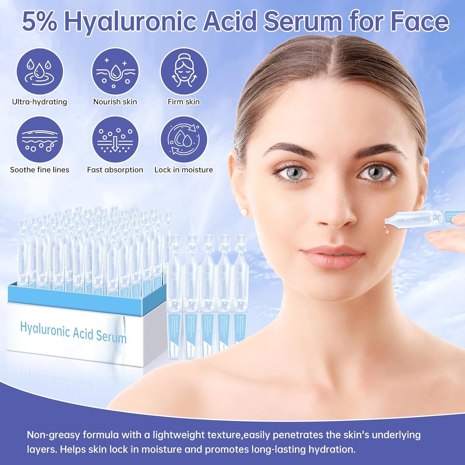 30 Pcs 5% Hyaluronic Acid Serum Ultra-Hydrating Vials, Hyaluronic Acid Tubes, Wa