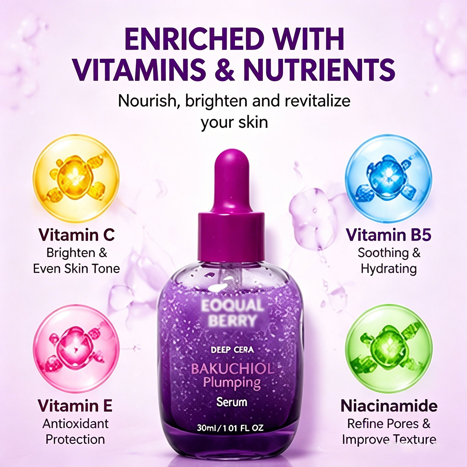 EQQUALBERRY Vitamin Illuminating Serum Bakuchiol Plumping Face Serum 30ml1
