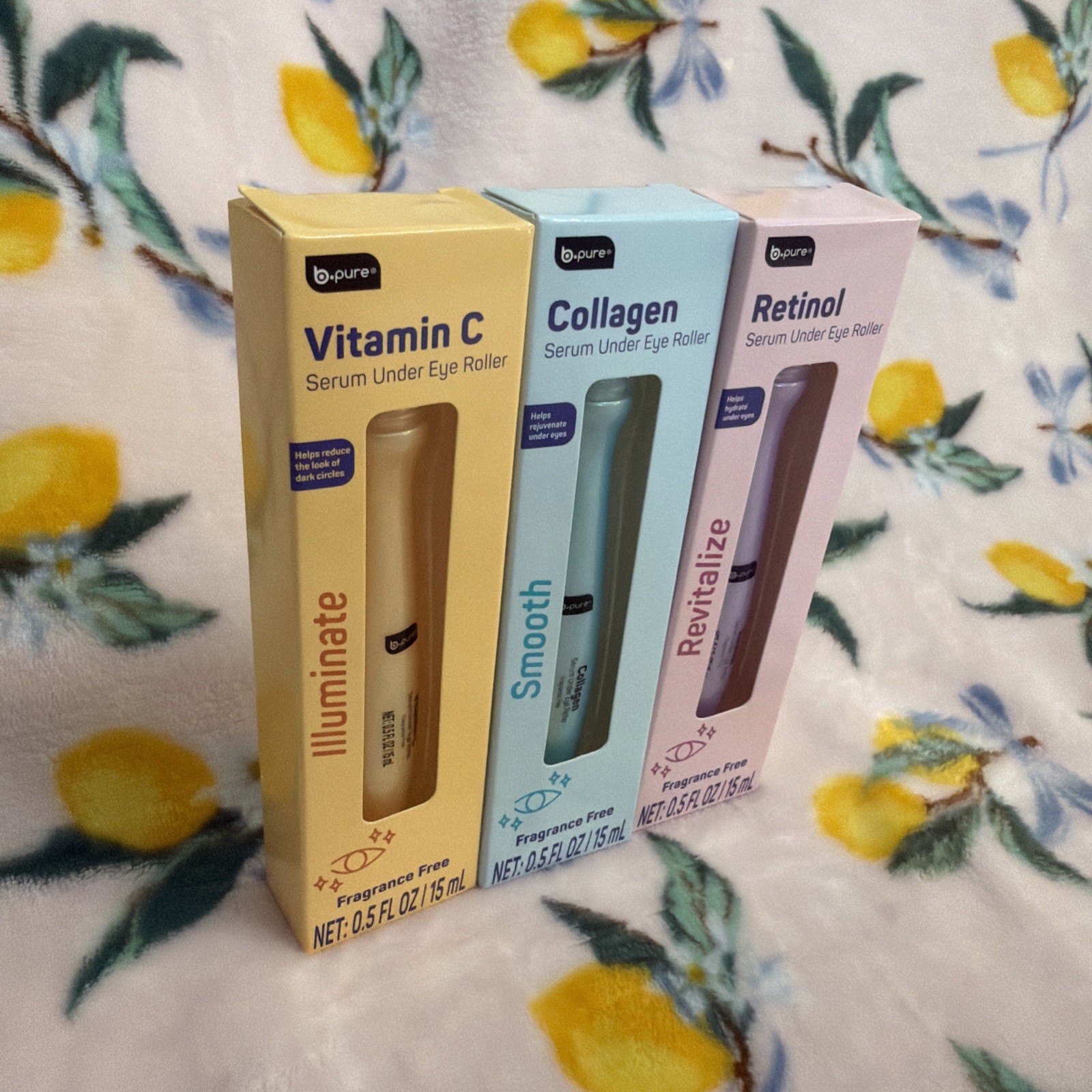 b.pure Under Eye Serum Roller Set of 3 Retinol Vitamin C Collagen Fragrance Free