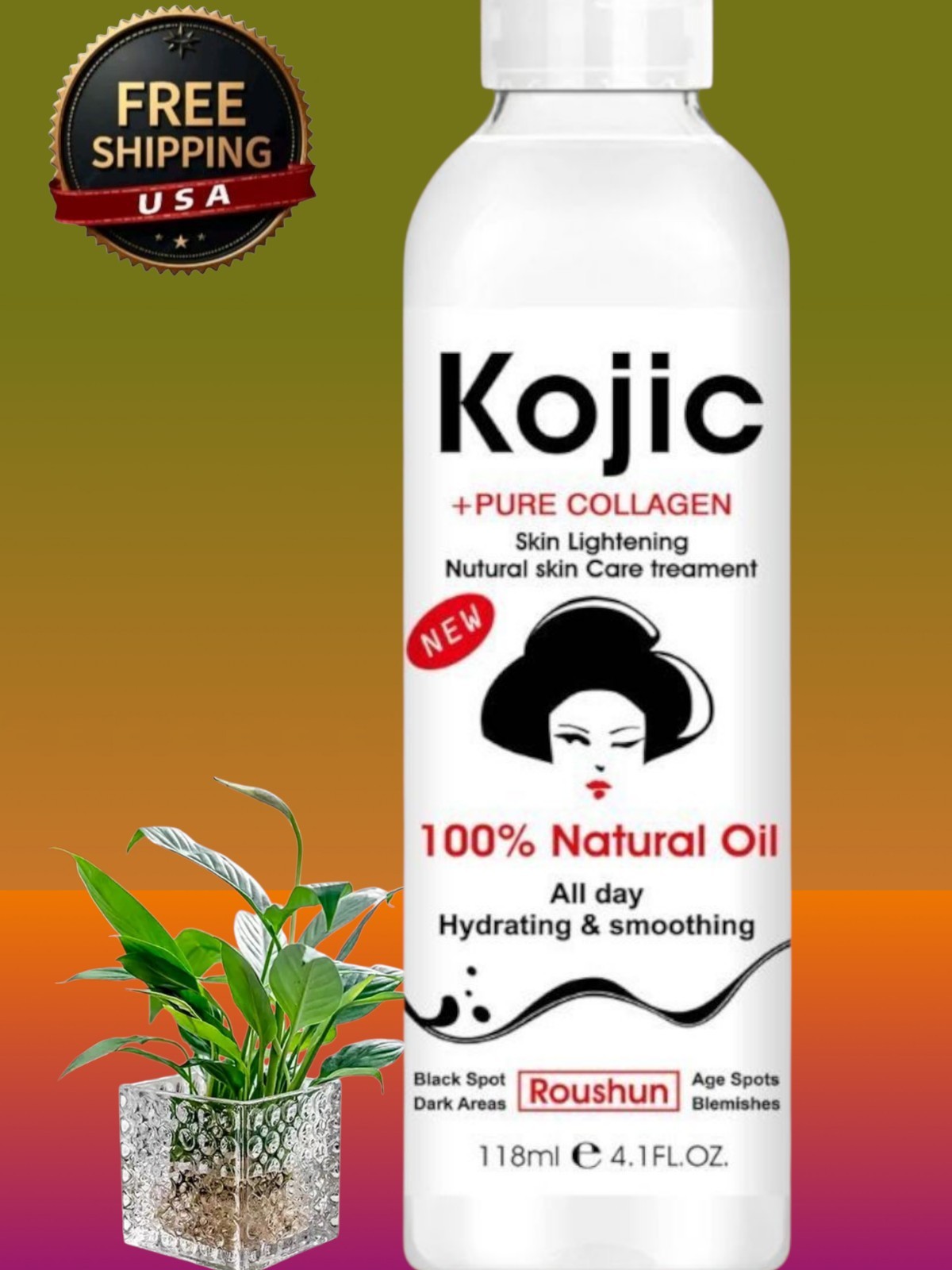 Koijc Pure Collagen oil Skin Lightening Face & Body Moisturizer, 118ml USA Stock