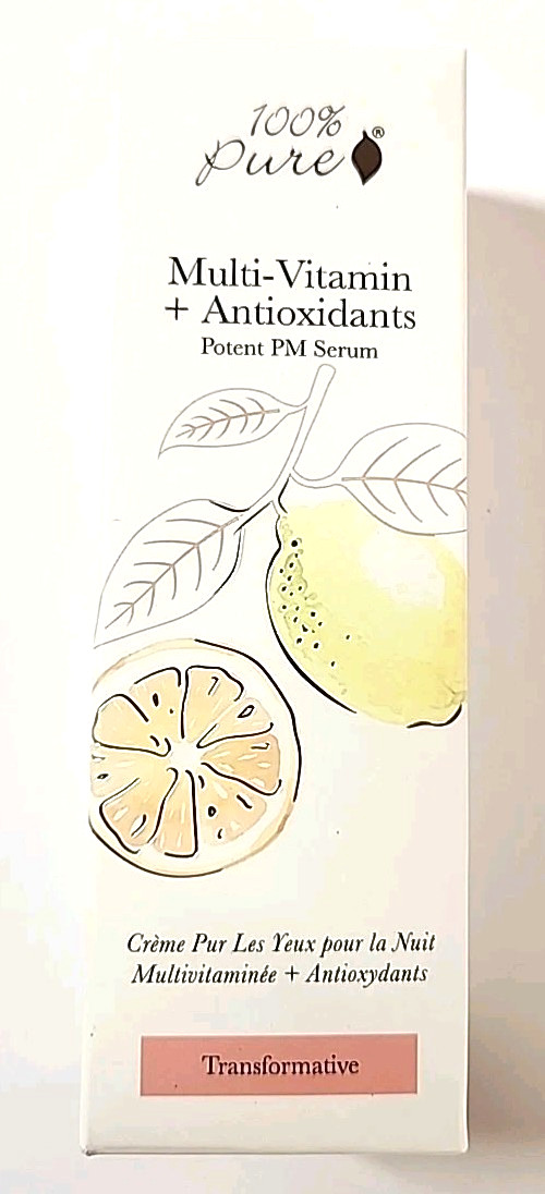 100% PURE Multi-Vitamin + Antioxidants Potent PM Facial Serum VEGAN Cruelty Free