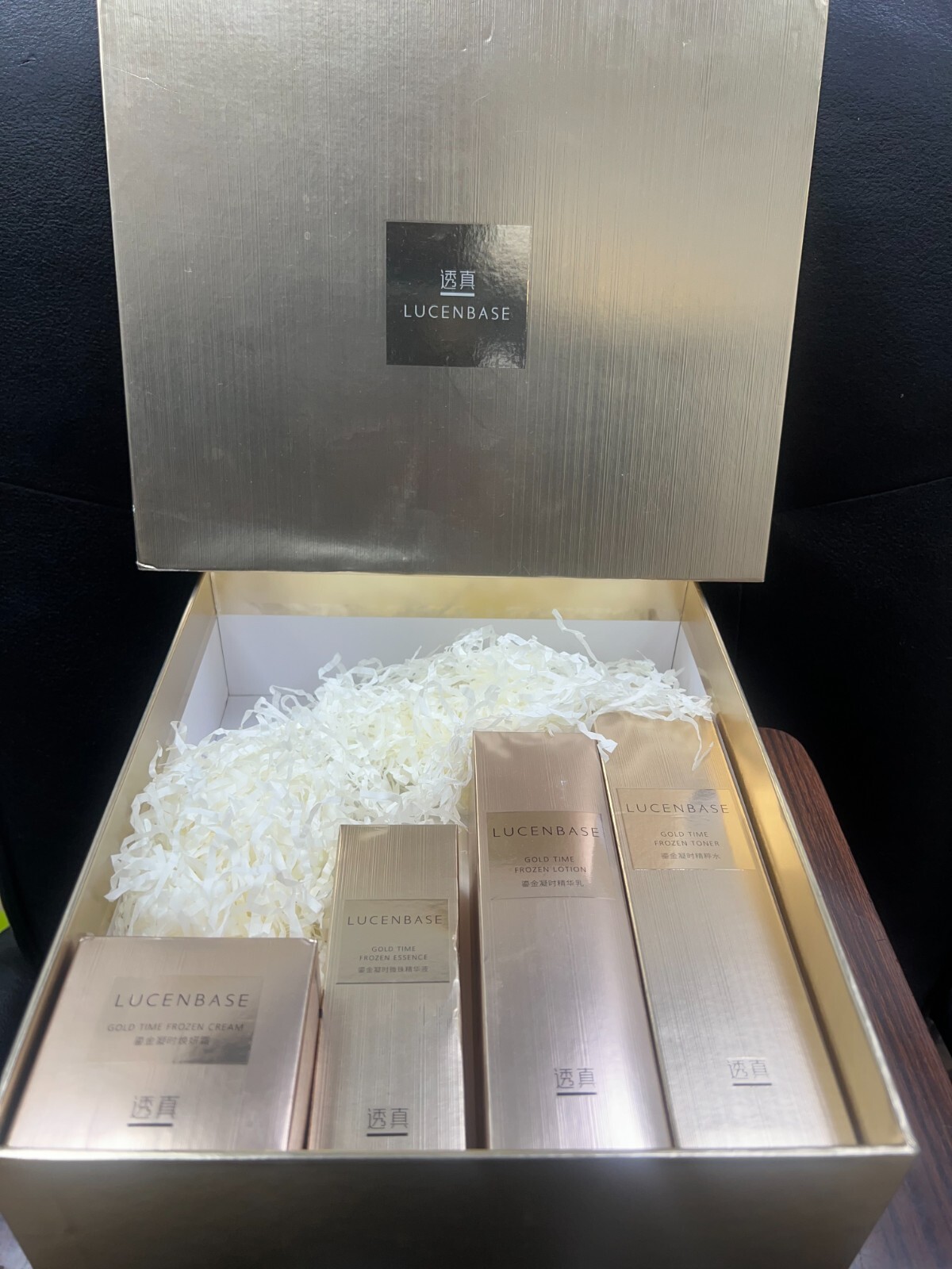 Lucenbase 4pcs set. Gold time Frozen Cream, Essence, Lotion & Toner. NIB -“Rare”